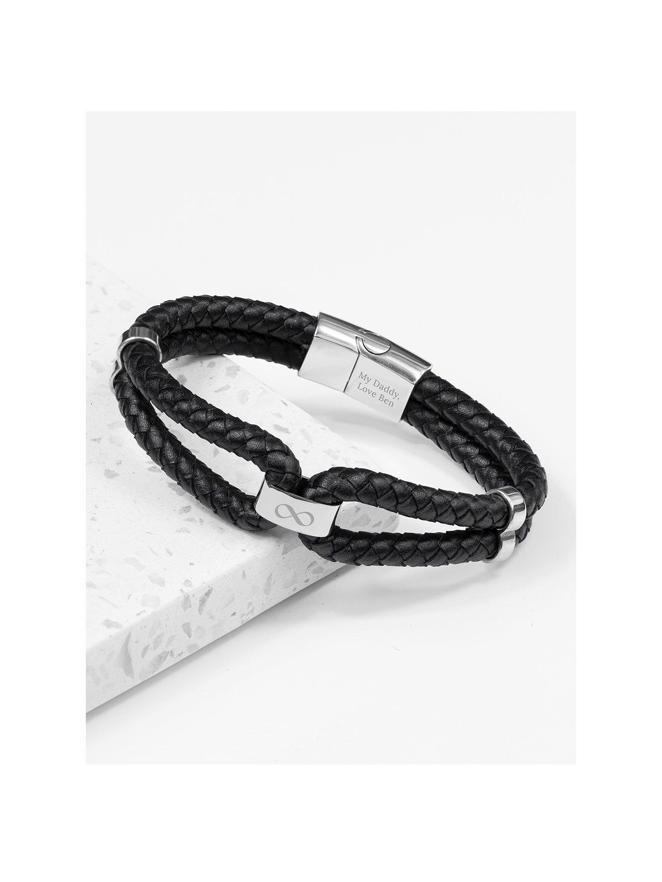 Treat Republic Personalised Men's Dual Infinity Leather Bracelet - Silver