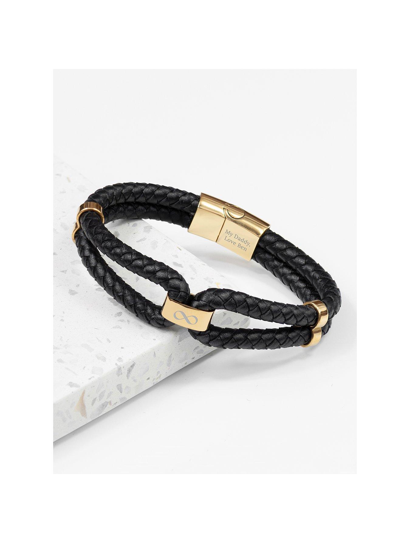 Image 1 of 5 of Treat Republic Personalised Men's Dual Infinity Leather Bracelet - Gold