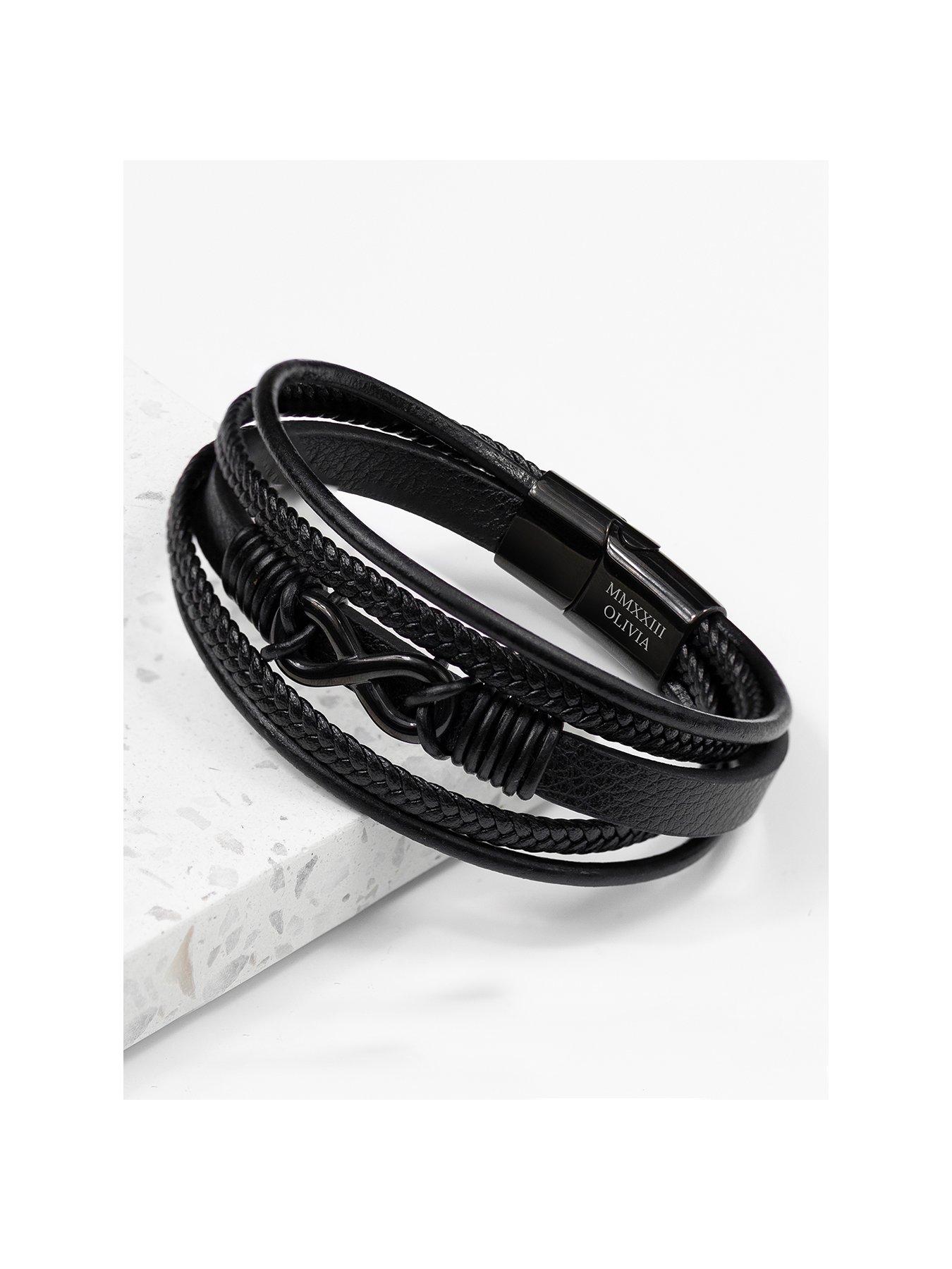 treat-republic-personalised-mens-infinity-black-leather-stacked-braceletfront