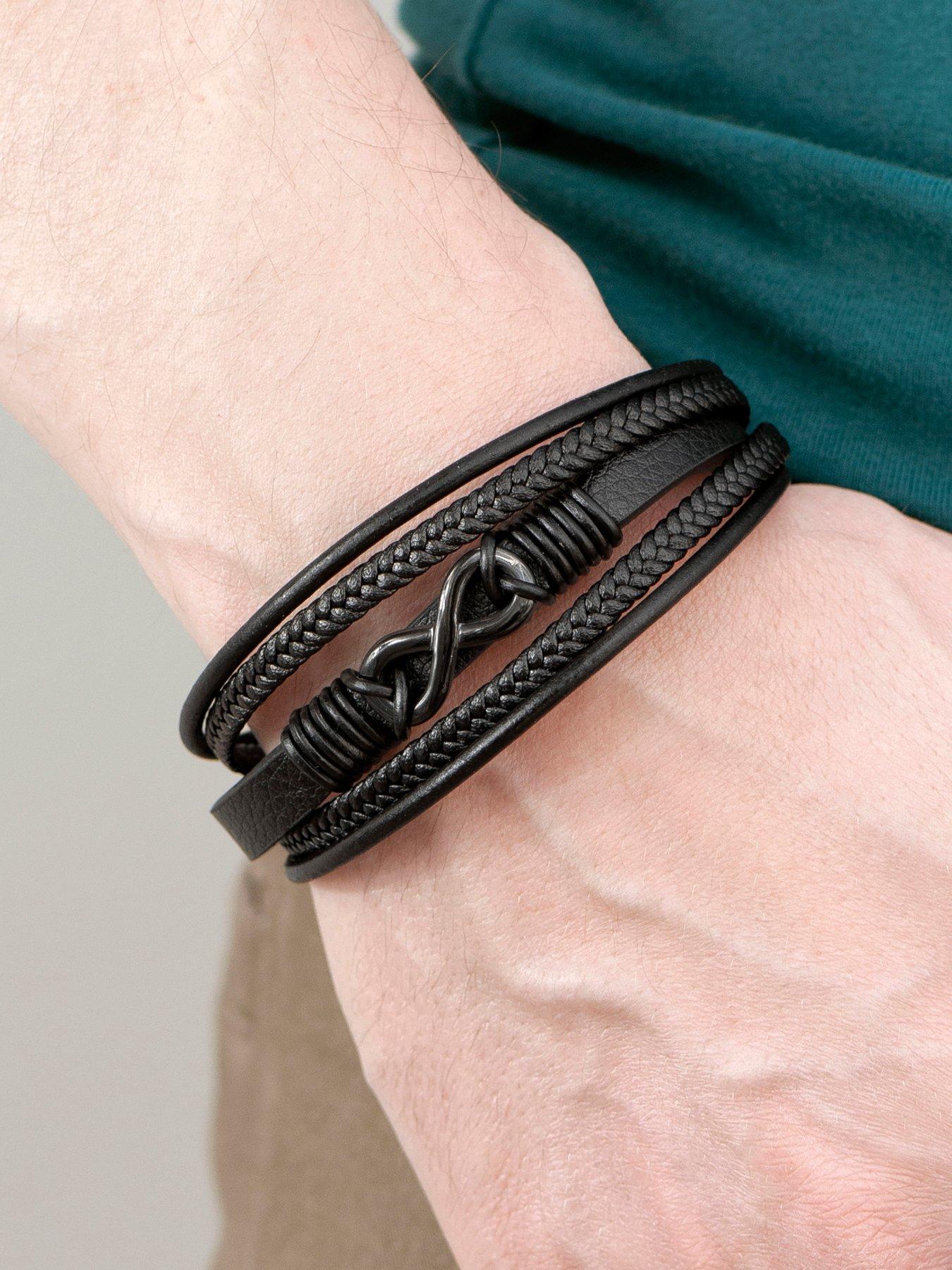 treat-republic-personalised-mens-infinity-black-leather-stacked-braceletstillFront