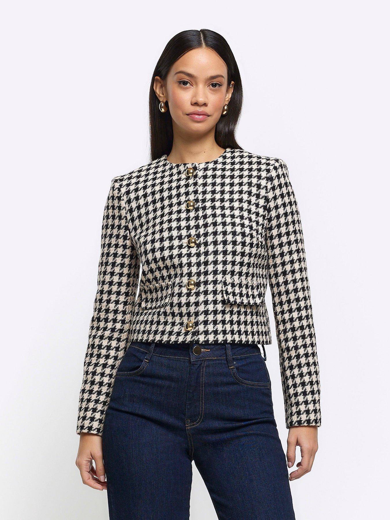 River Island Dogtooth Cropped Jacket Cream Very Ireland