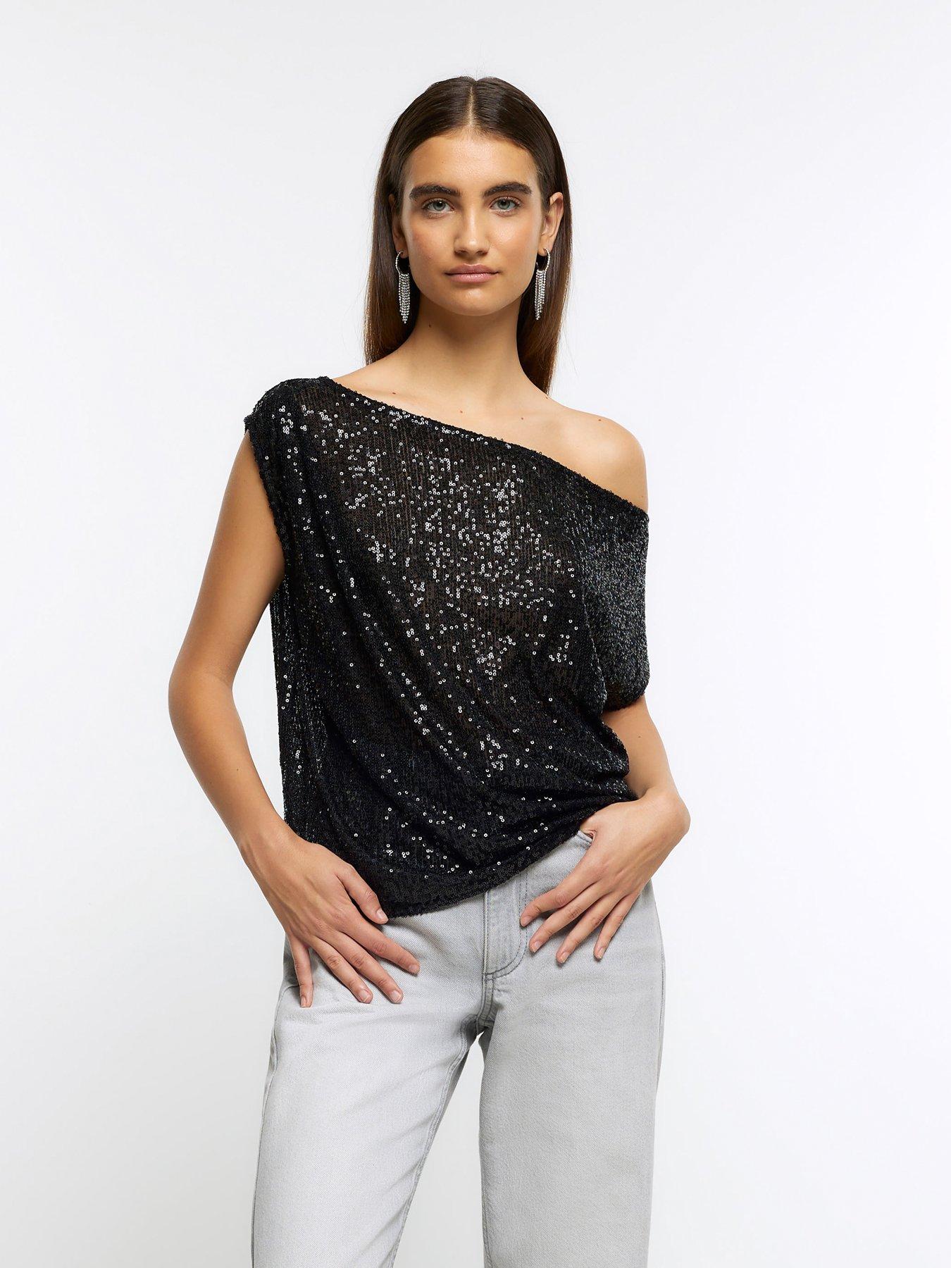 river-island-sequin-one-shoulder-top-black