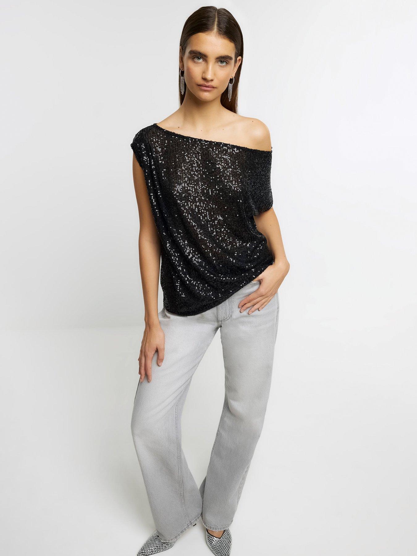 river-island-sequin-one-shoulder-top-blackoutfit