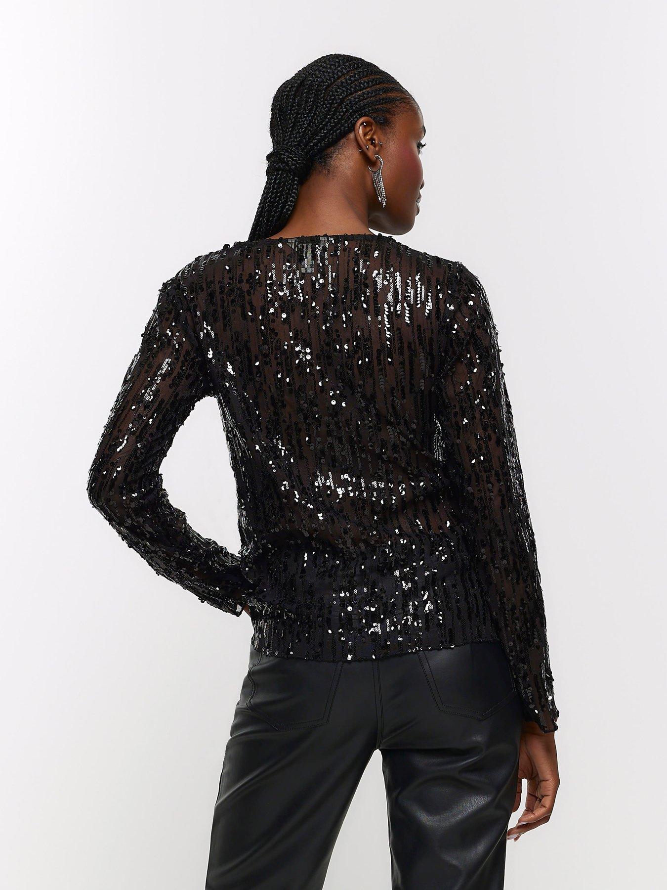 River Island Sequin Mesh Top Black Very Ireland