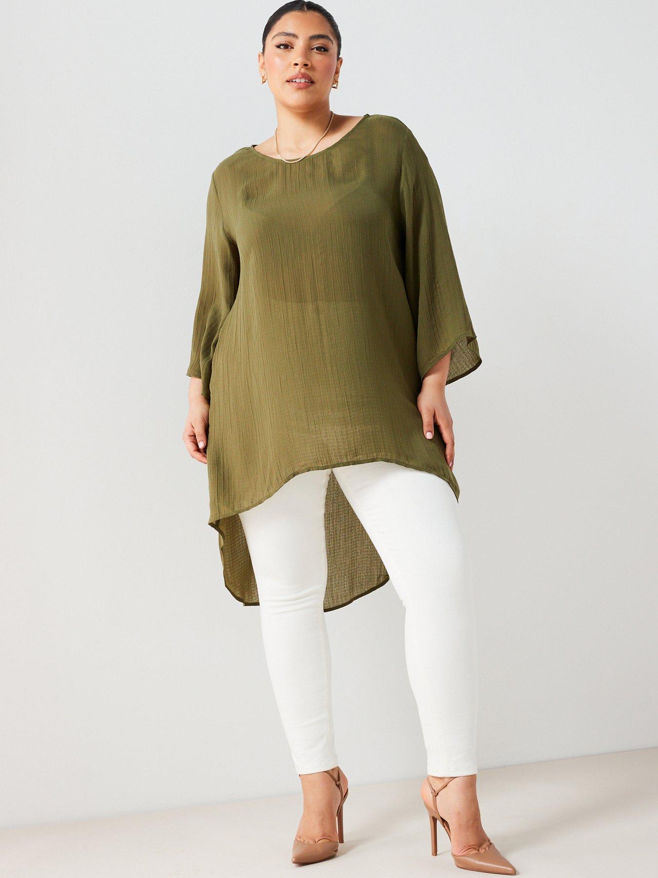 v-by-very-curve-longline-dipped-hem-textured-top-green