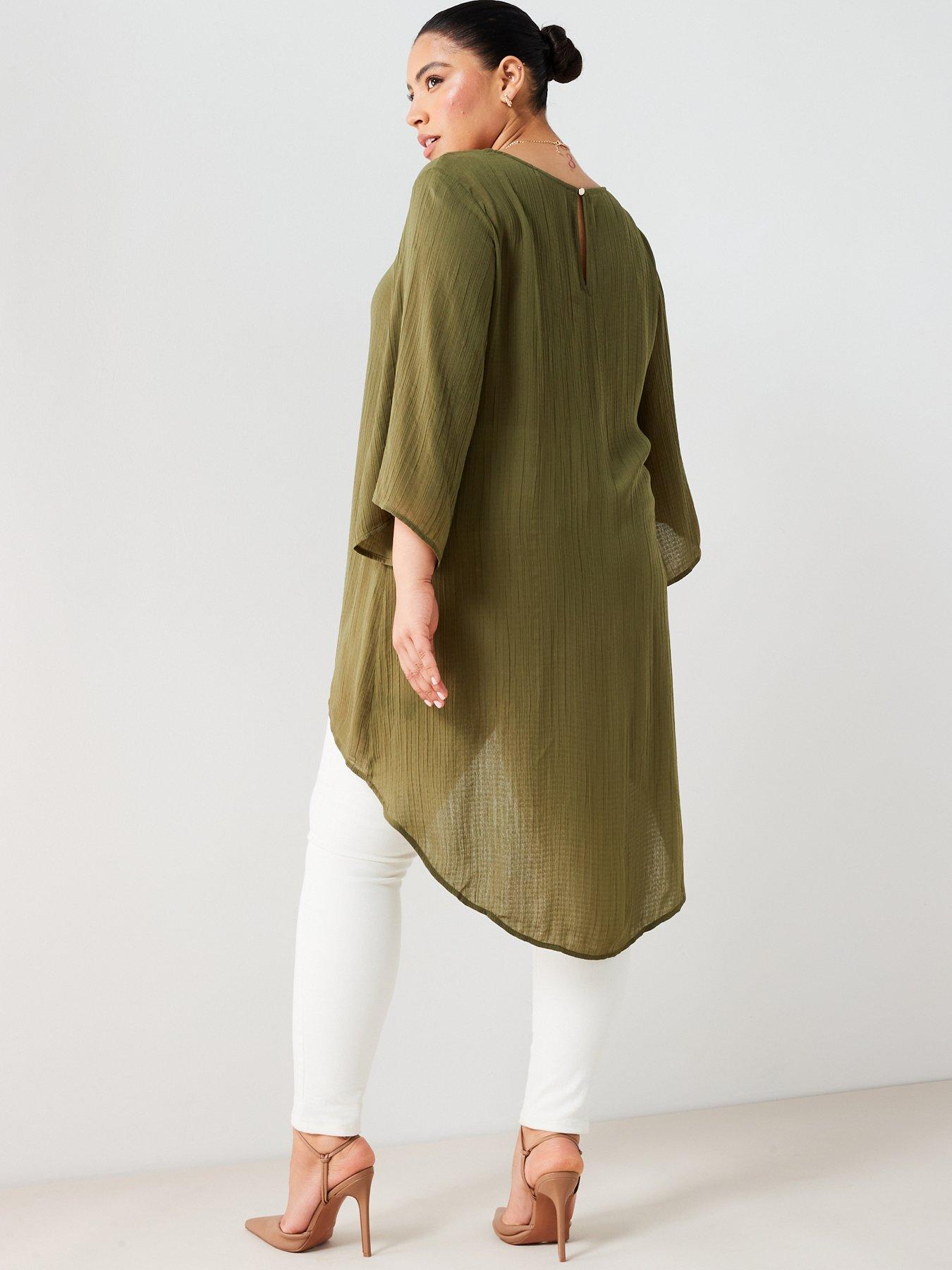 v-by-very-curve-longline-dipped-hem-textured-top-greenstillFront