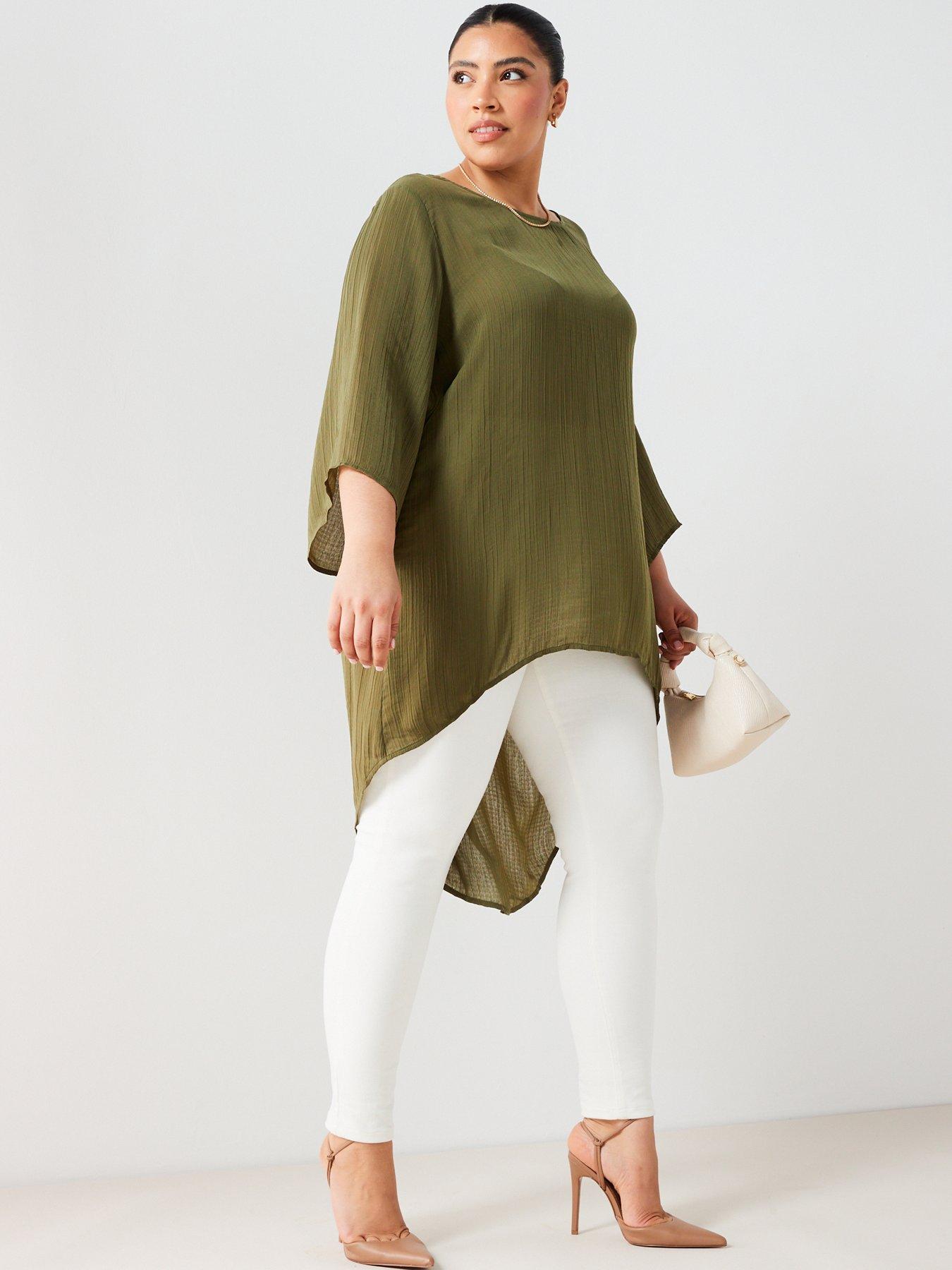 v-by-very-curve-longline-dipped-hem-textured-top-greendetail