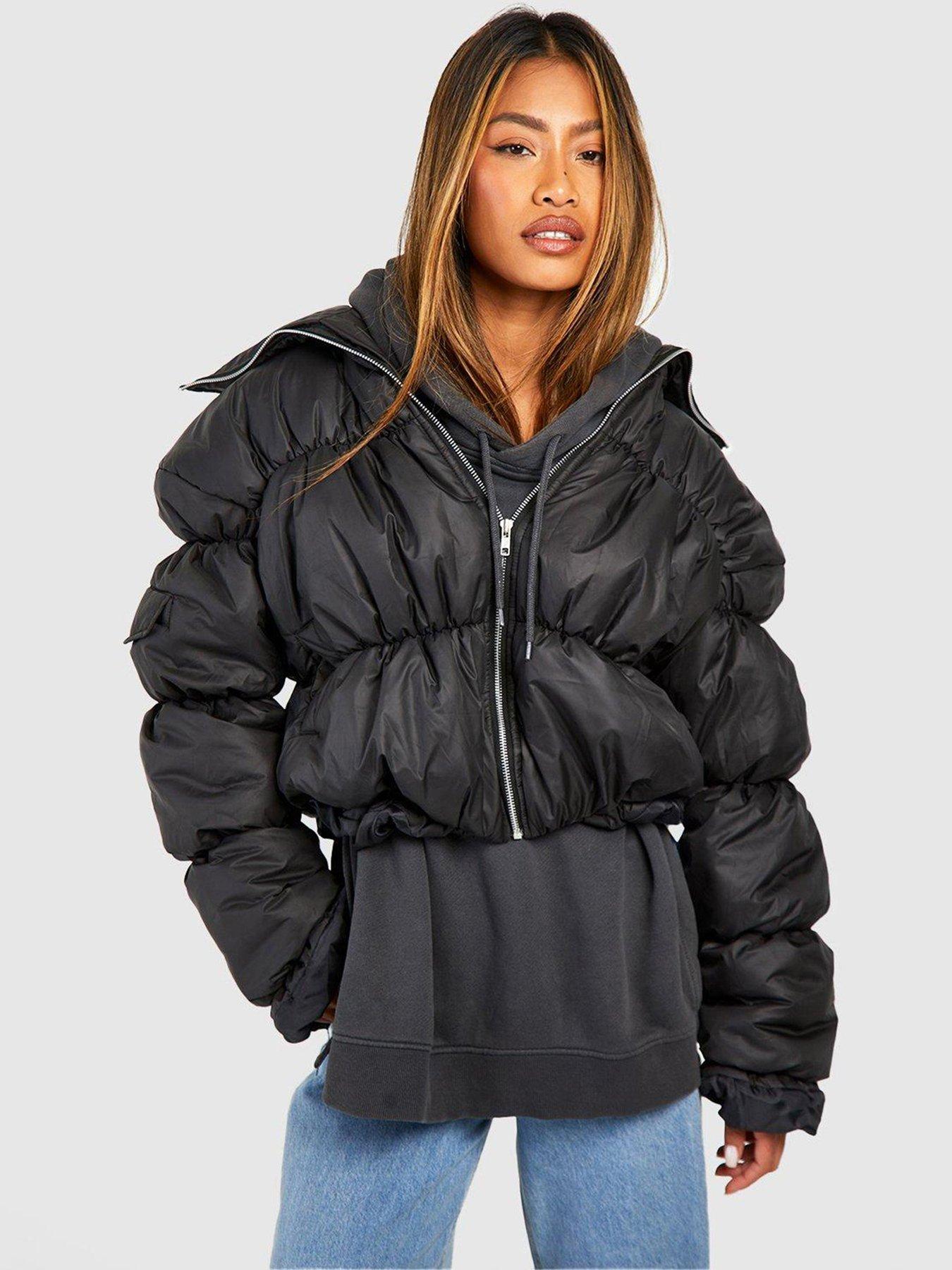 DKNY SPORT Belted High Shine Padded Jacket In Plus Size - Black