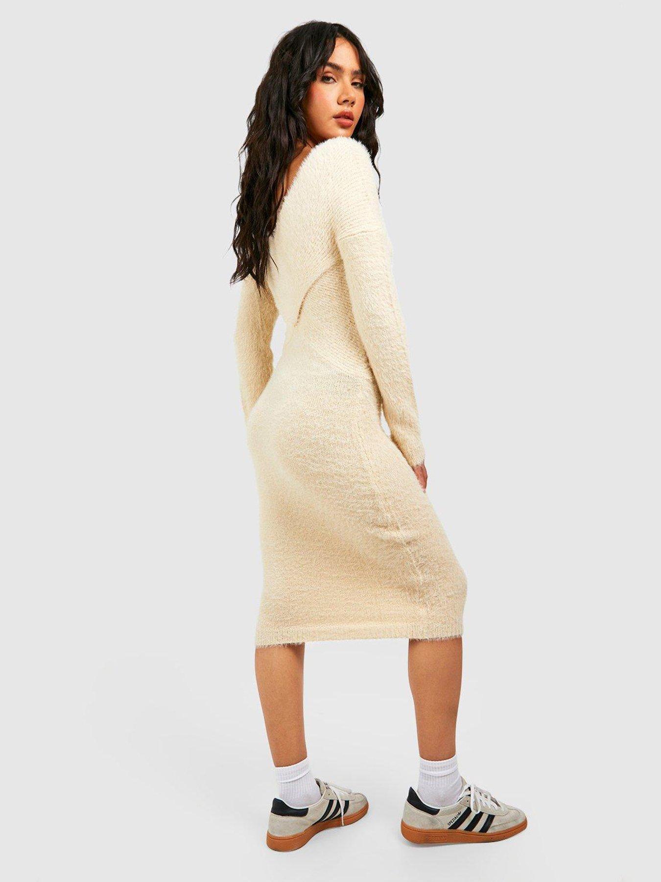 Boohoo cream cheap dress