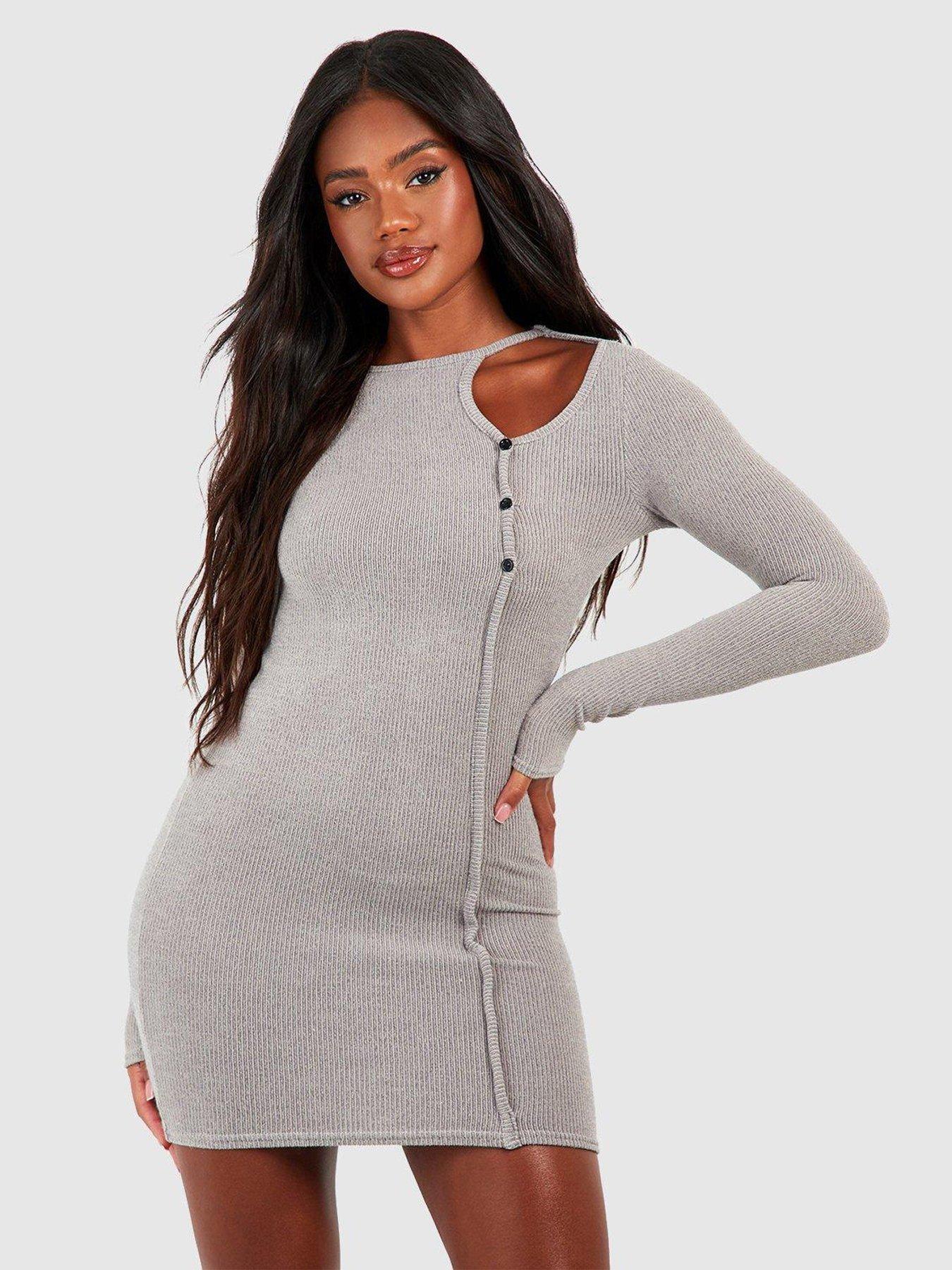 boohoo-rib-button-detail-mini-dress-grey