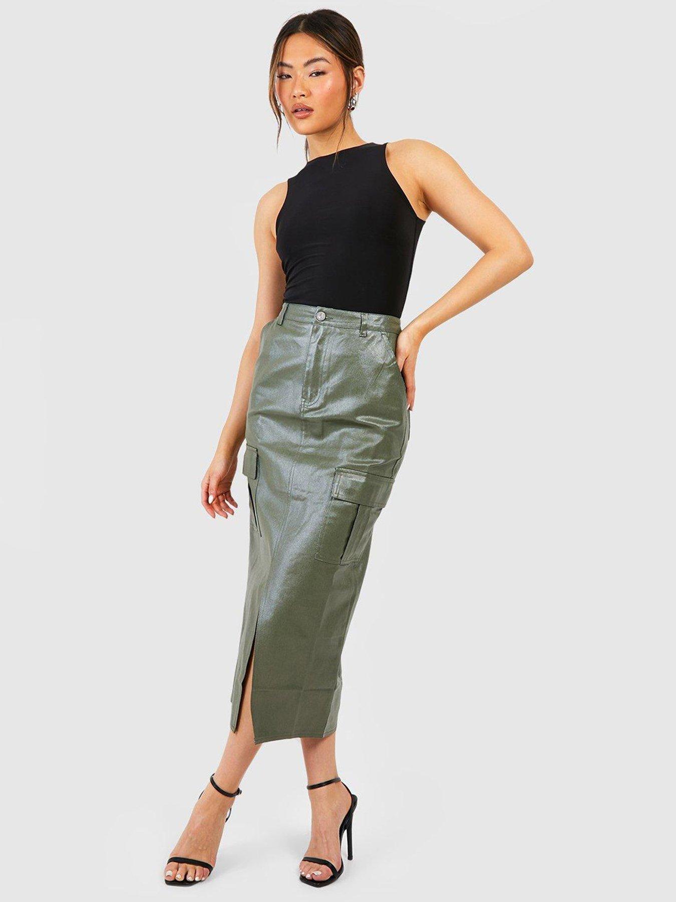 Monsoon green leather look skirt sale