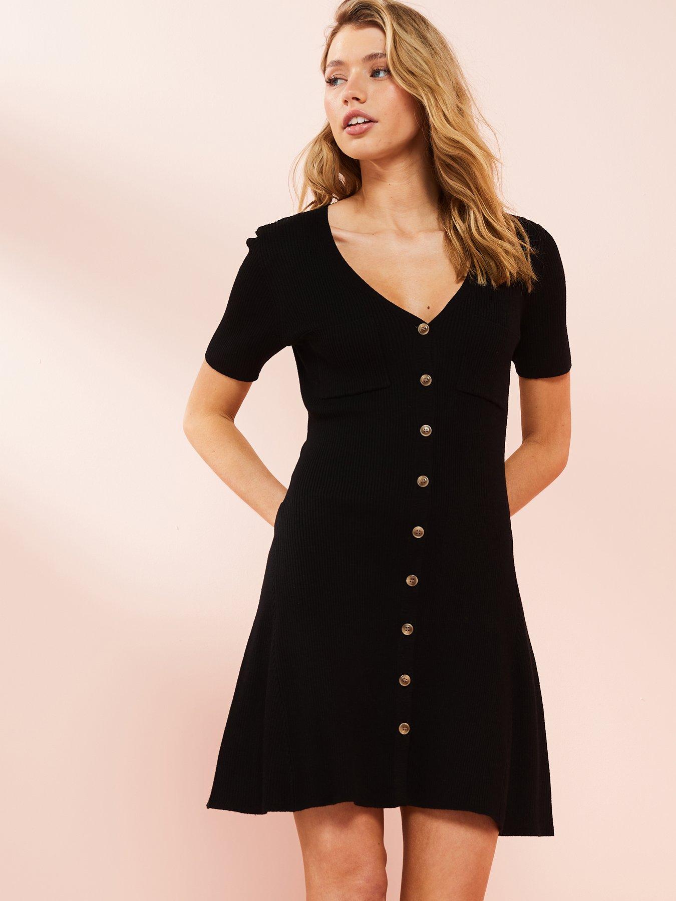 v-by-very-v-neck-utility-knitted-mini-dress-blackdetail