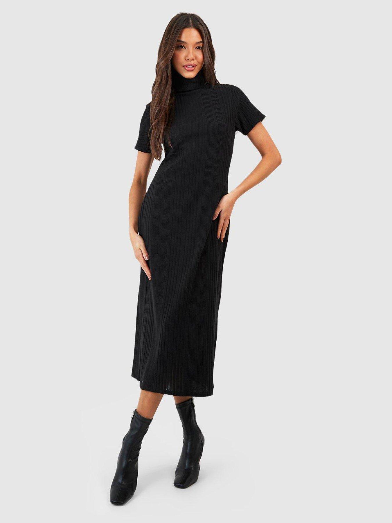 boohoo-textured-rib-roll-neck-midi-dress-black