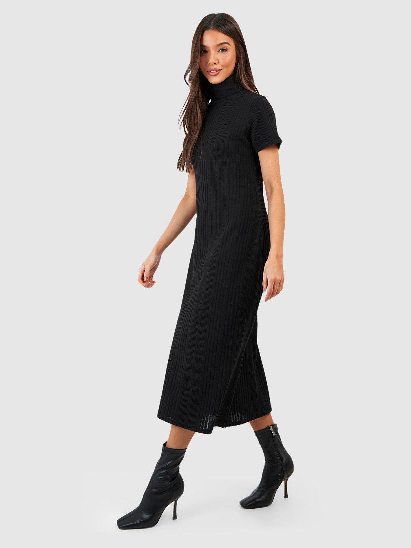 boohoo-textured-rib-roll-neck-midi-dress-blackback