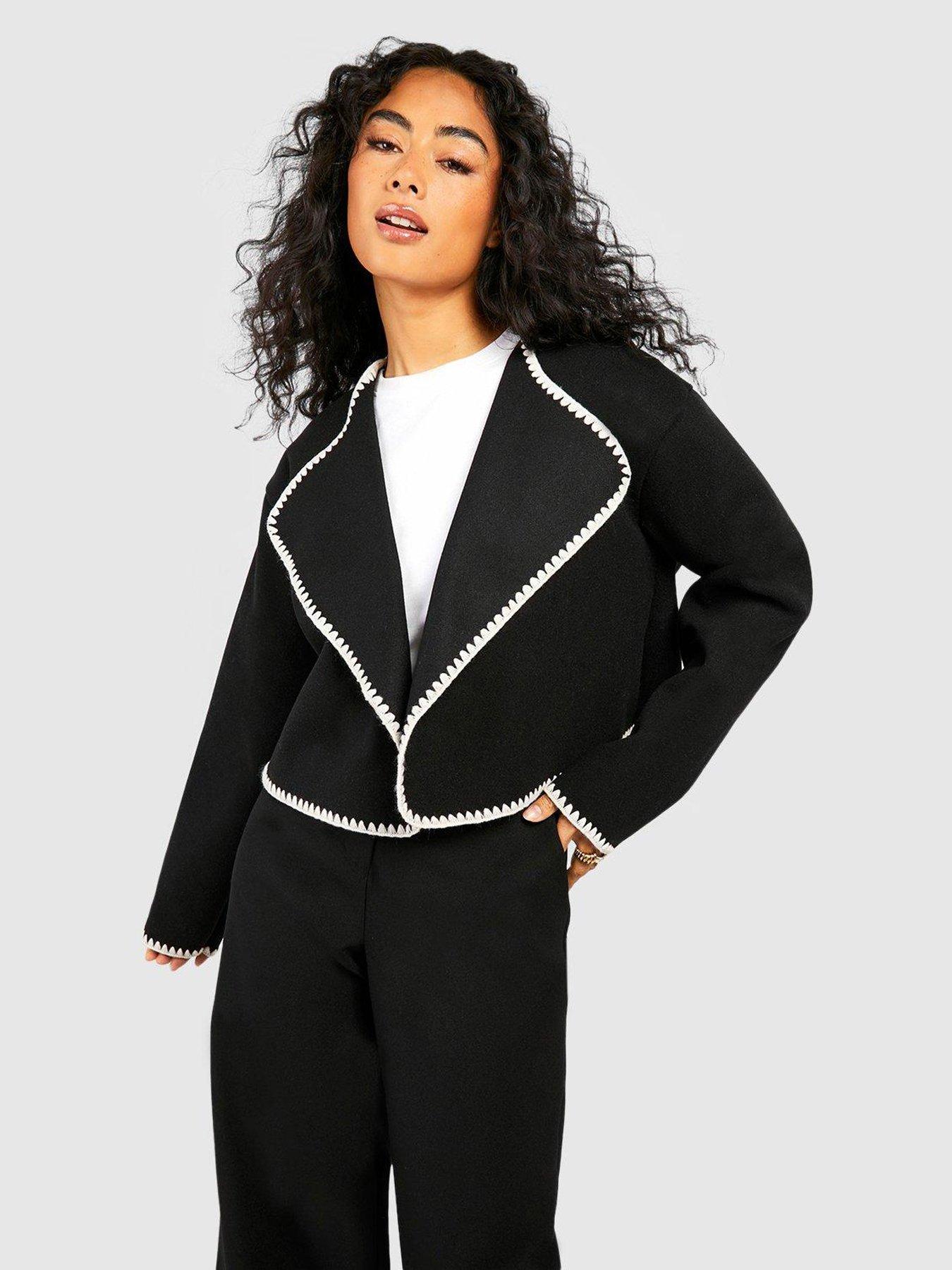 boohoo-contrast-stitch-wool-look-jacket-black