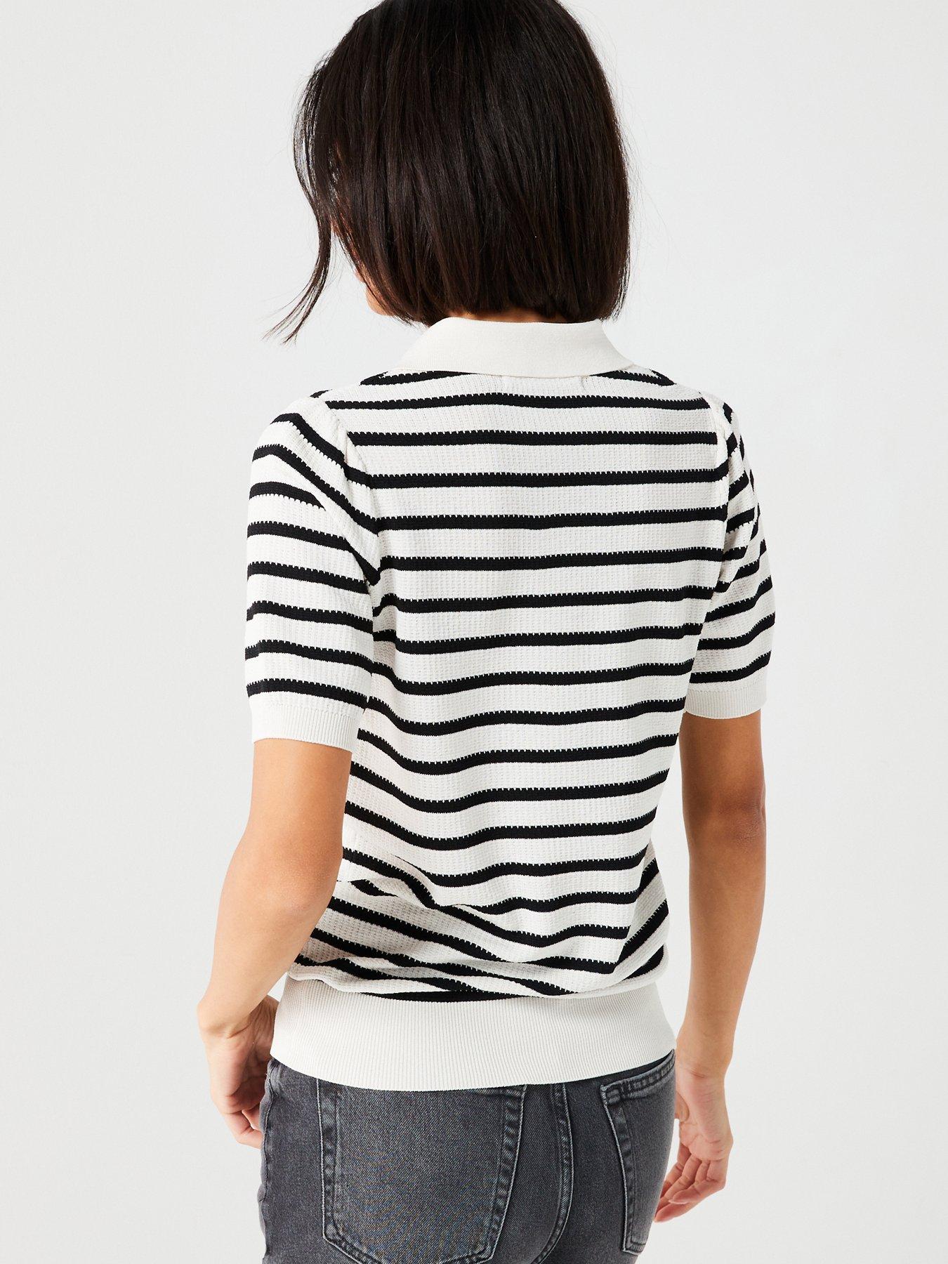 v-by-very-short-sleeve-stripe-jumper-with-collar-blackcreamstillFront