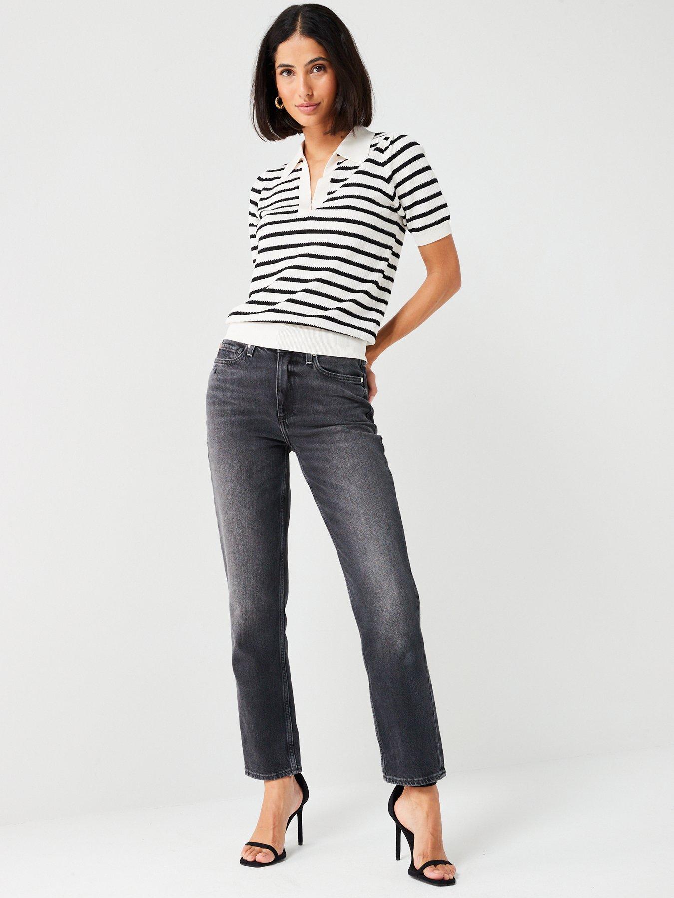 v-by-very-short-sleeve-stripe-jumper-with-collar-blackcreamback