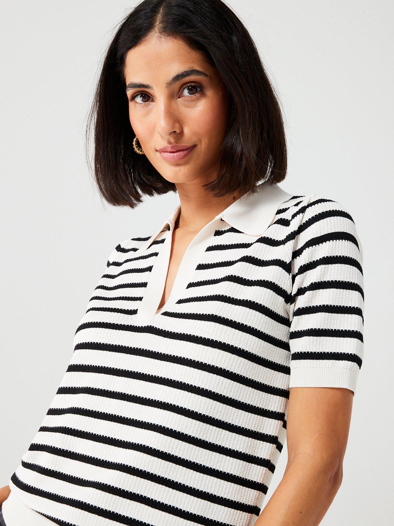 v-by-very-short-sleeve-stripe-jumper-with-collar-blackcreamoutfit