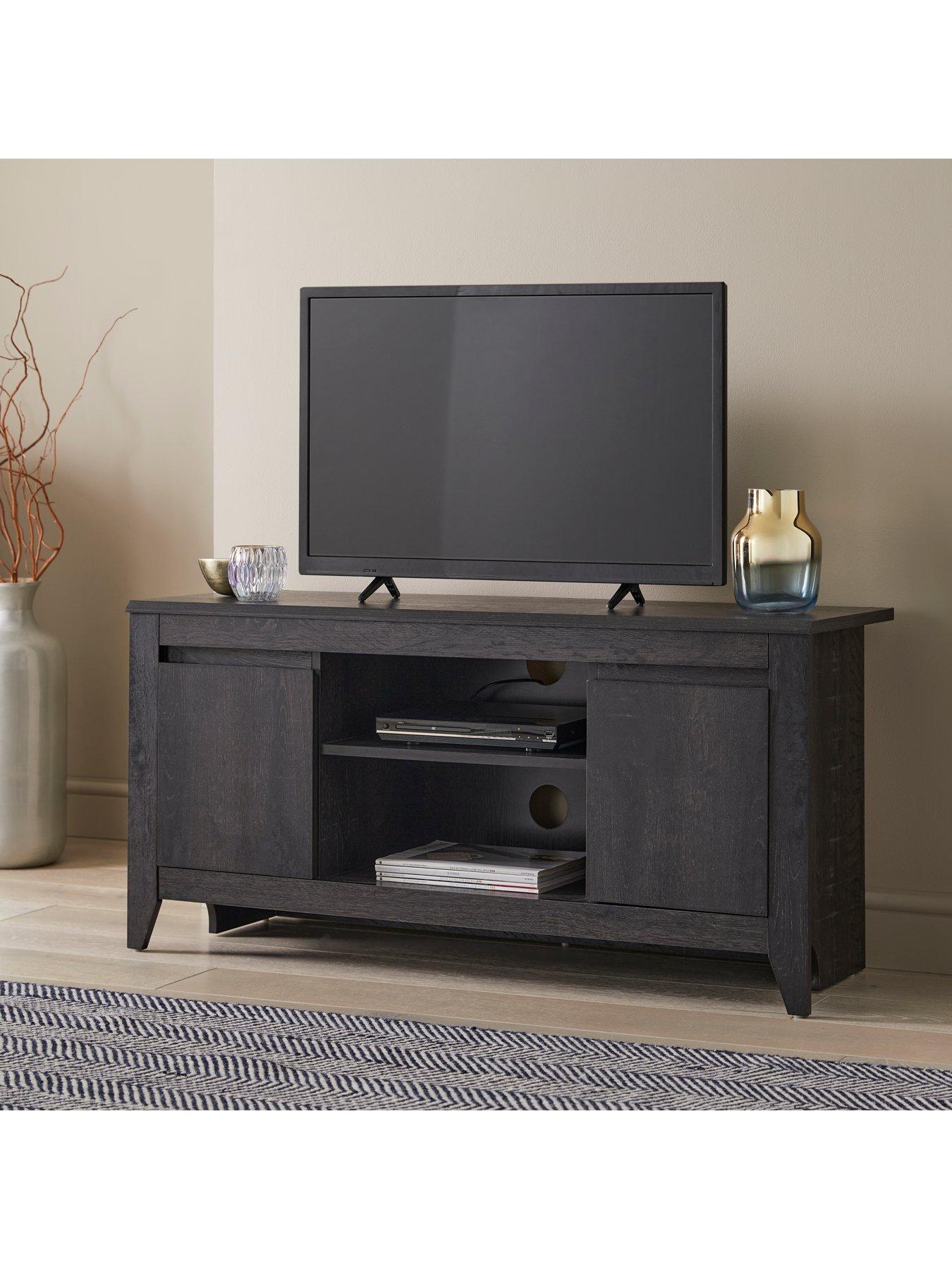 Black media deals cabinet with doors