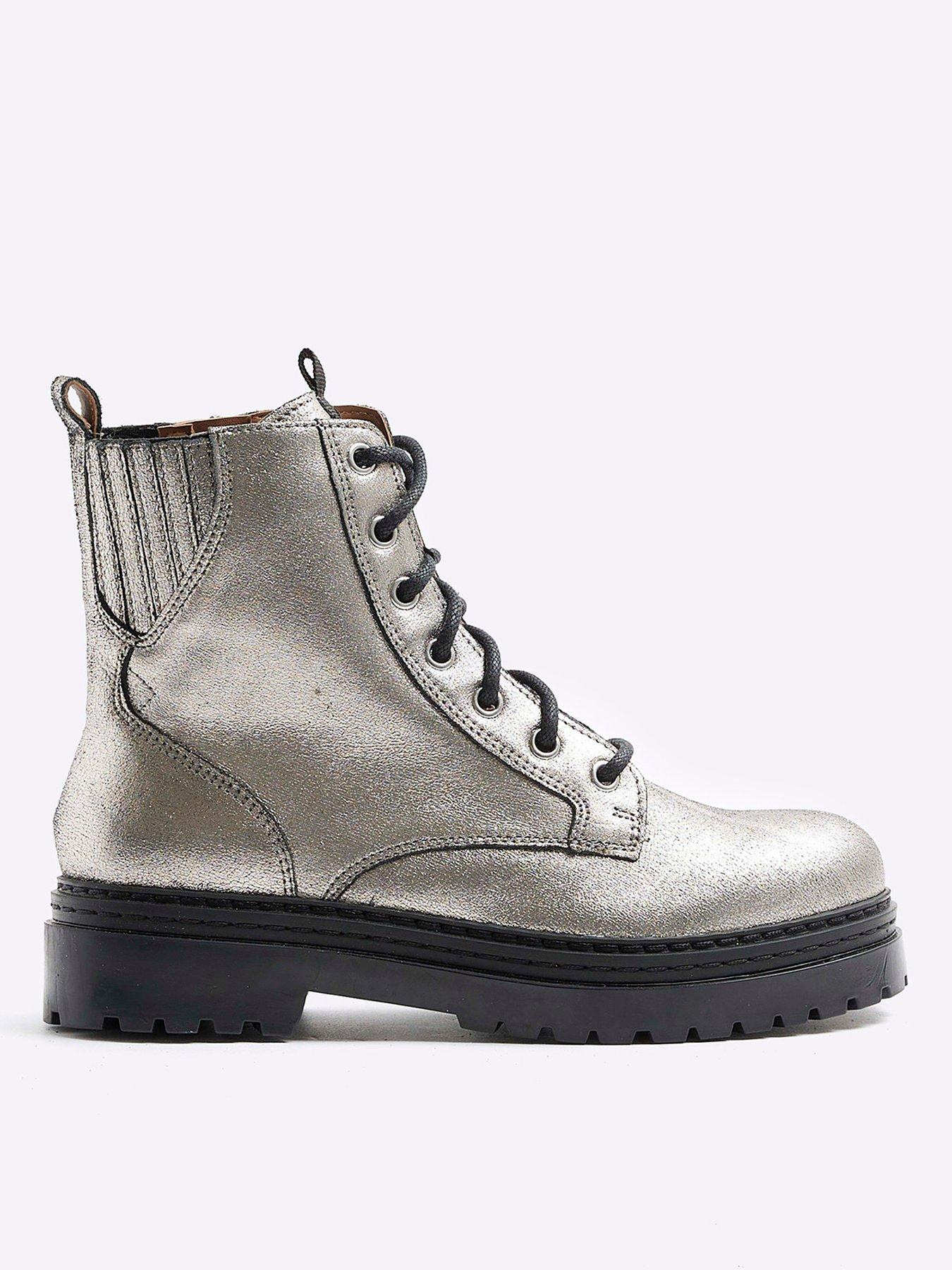 river-island-elastic-lace-up-boot-silver