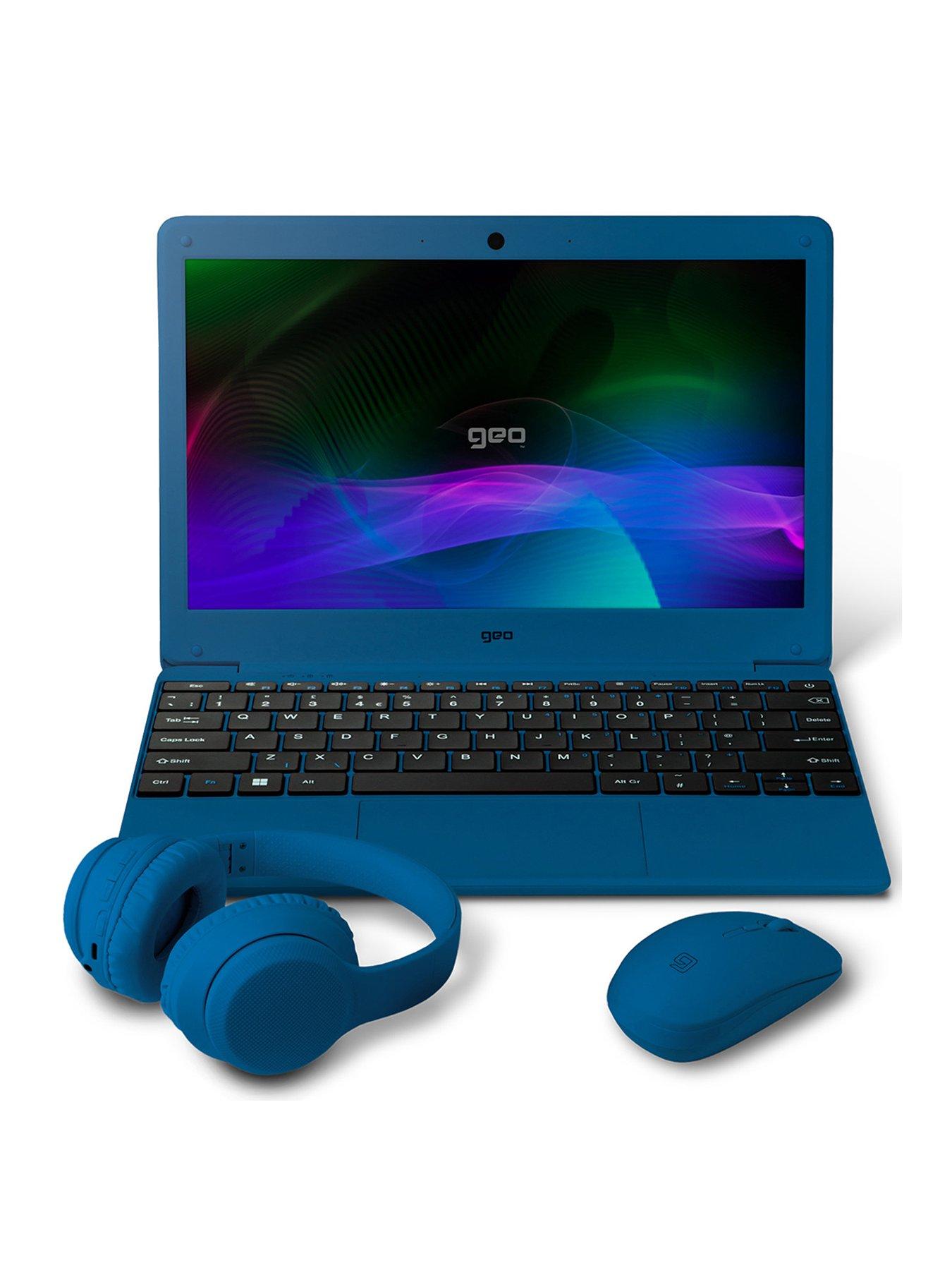 Geo Geobook 110 Laptop - 11.6in HD, 4GB RAM, 128GB Storage, Windows 11, Blue with Headset, Mouse and Sleeve Bundle