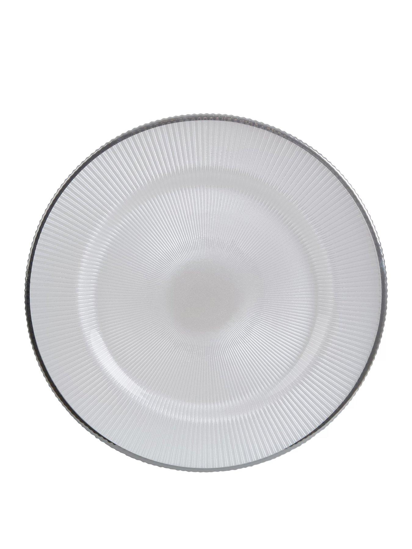 undefined Set of 2 Embossed White Glass Charger Plates