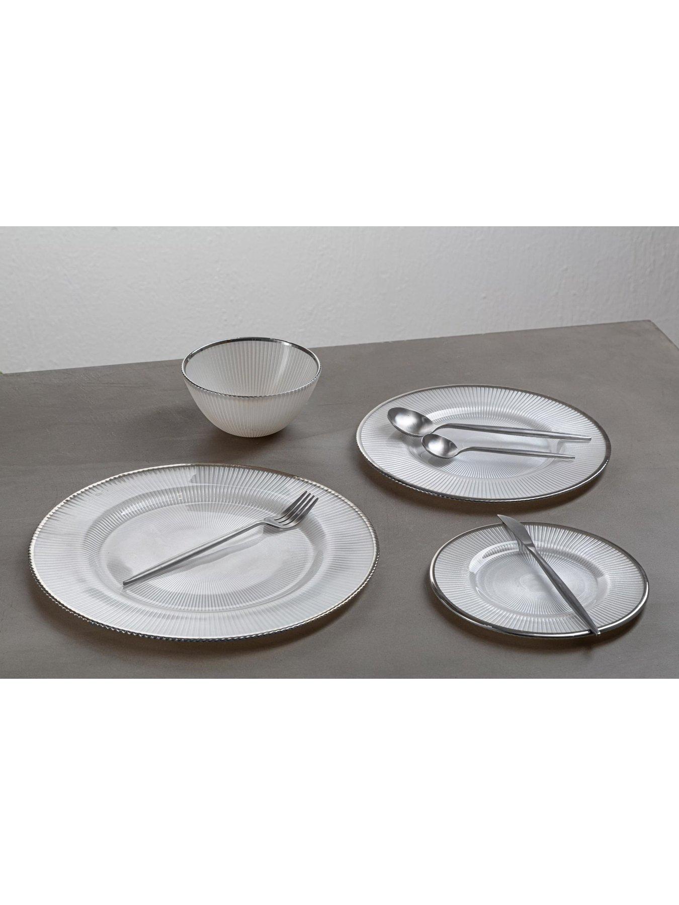 Image 4 of 4 of Premier Housewares Set of 4 Embossed White Glass Dinner Plates