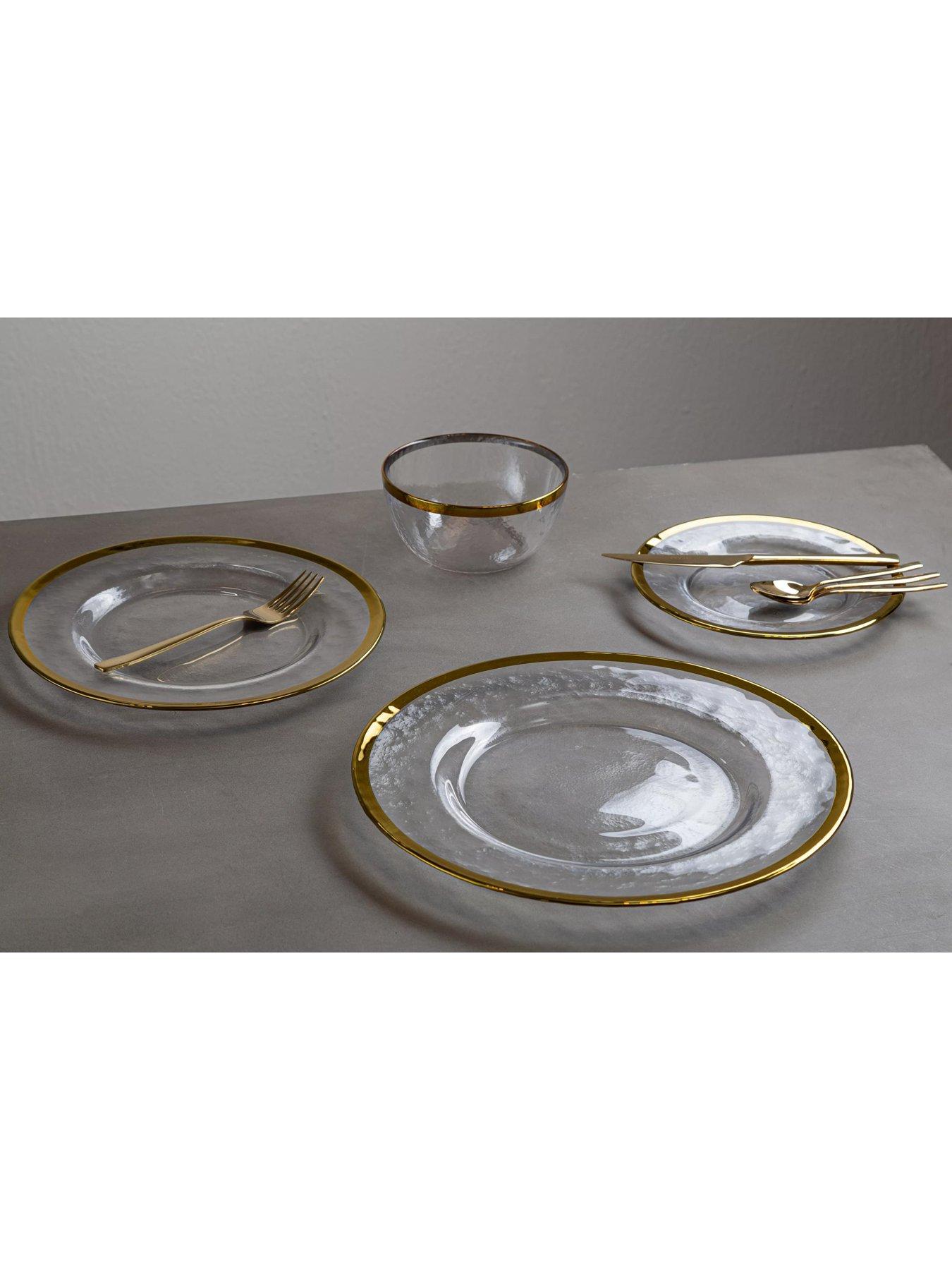 Image 5 of 5 of Premier Housewares Ida Set of Four 27 cm Glass Dinner Plates with Gold Rim