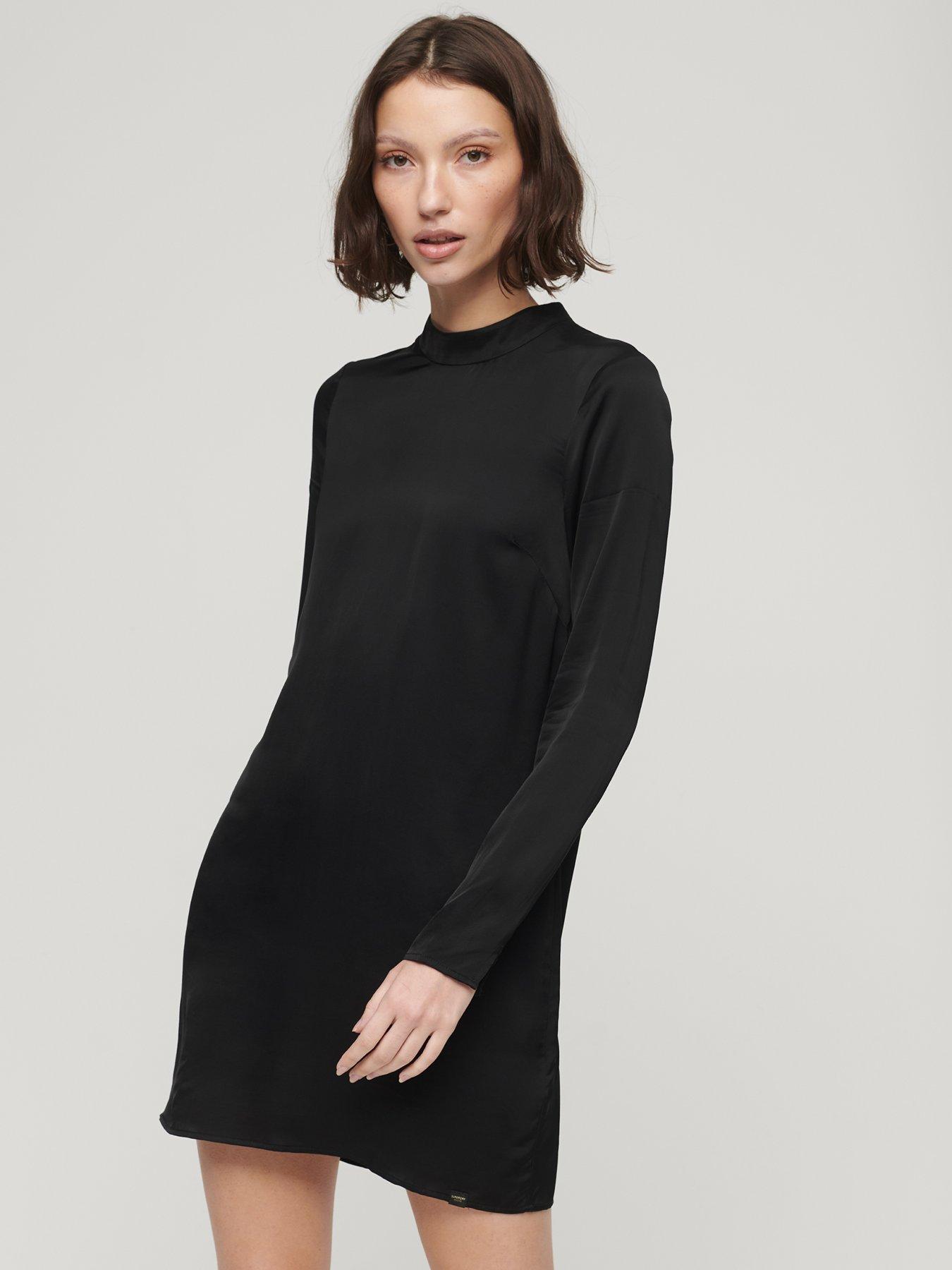 superdry-satin-mock-neck-mini-dress-blackfront