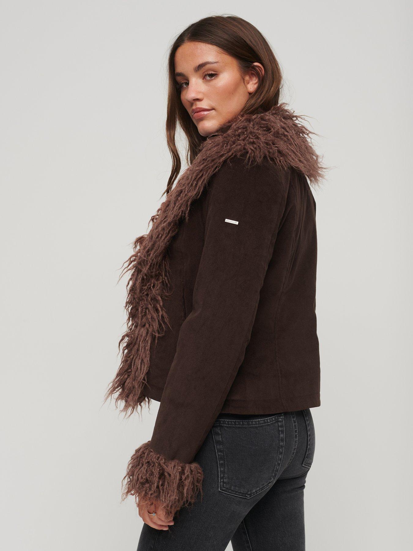 Superdry Cropped Quilt Lined Afghan Jacket - Brown