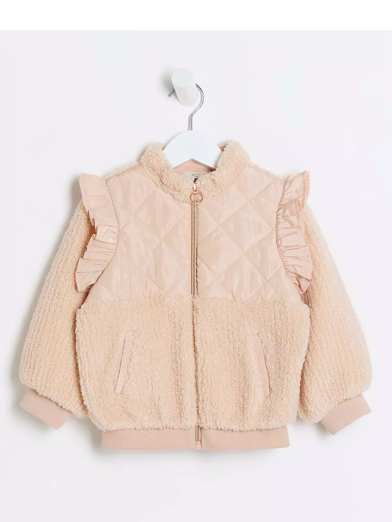 River Island faux fur jacket in light pink