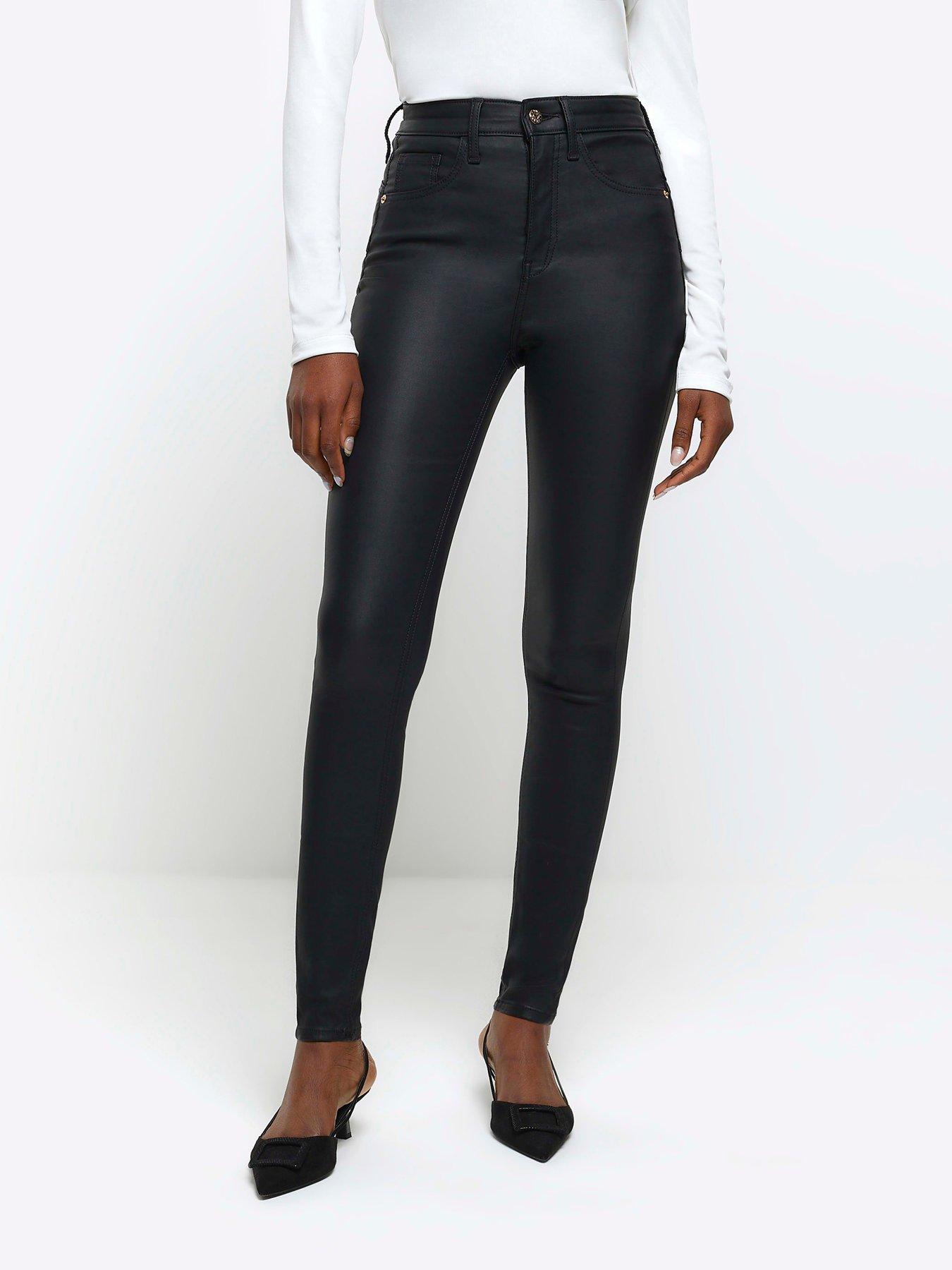 Live In 3 Button Coated Skinny Jeans in Black