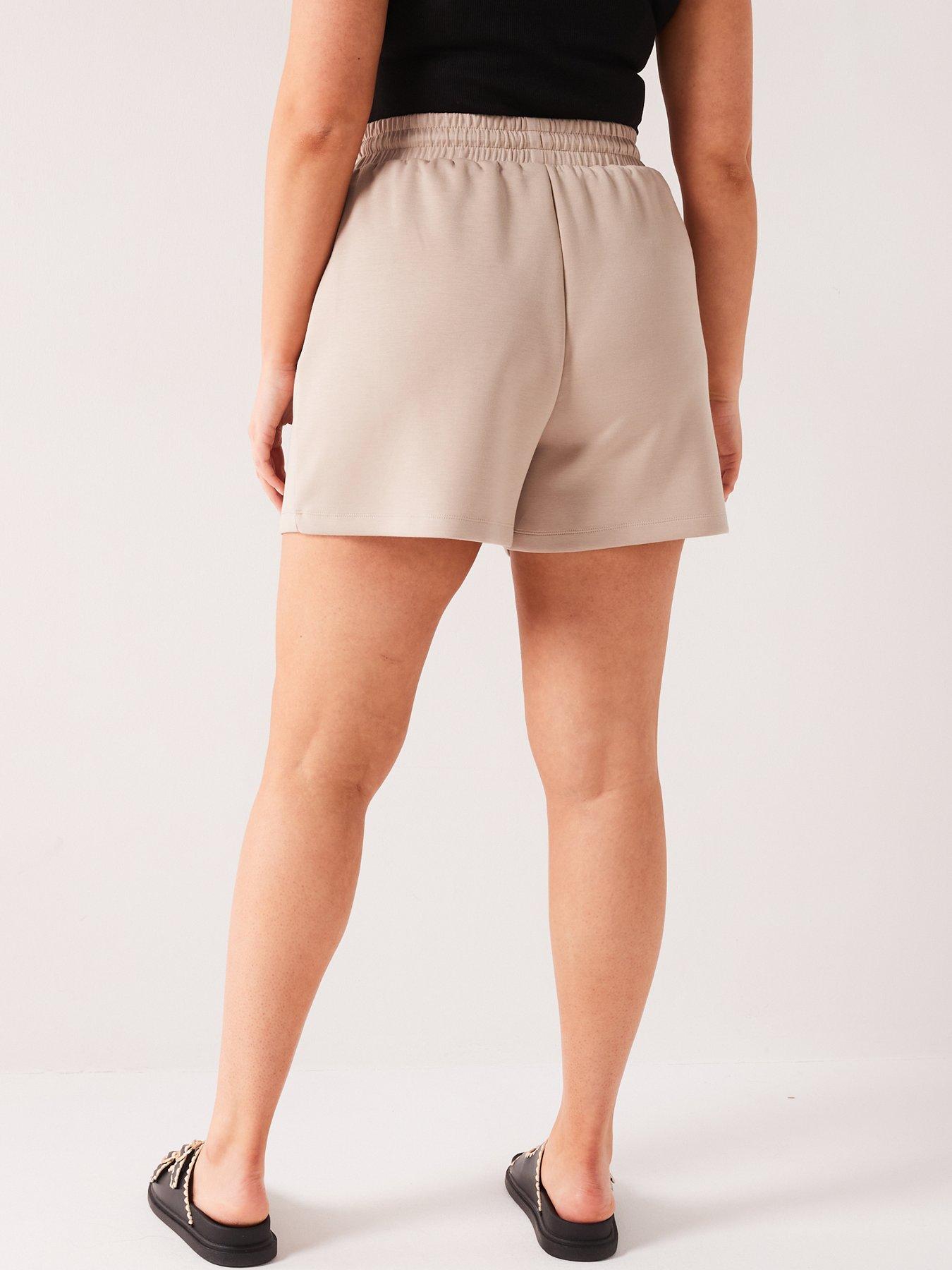 v-by-very-curve-elasticated-tie-waist-stretch-short-taupestillFront