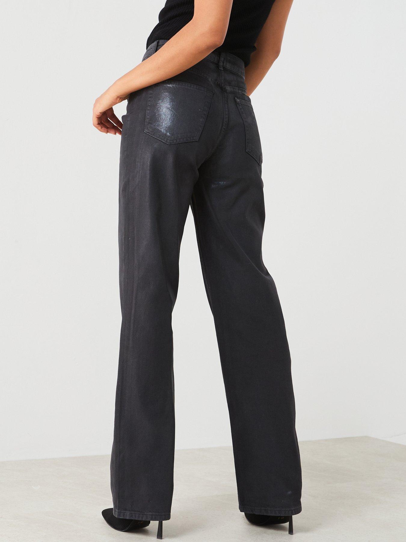 mango-glossy-effect-mid-waist-jeans-blackstillFront