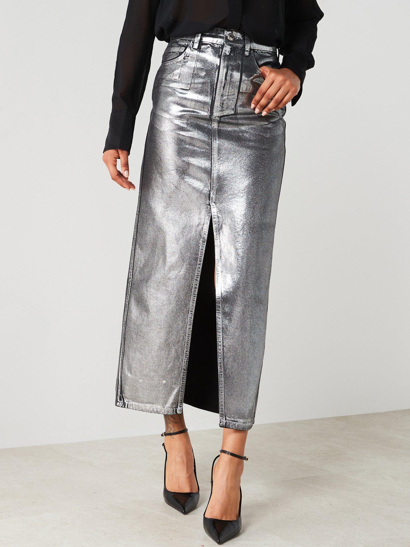 Metallic skirt outlet midi