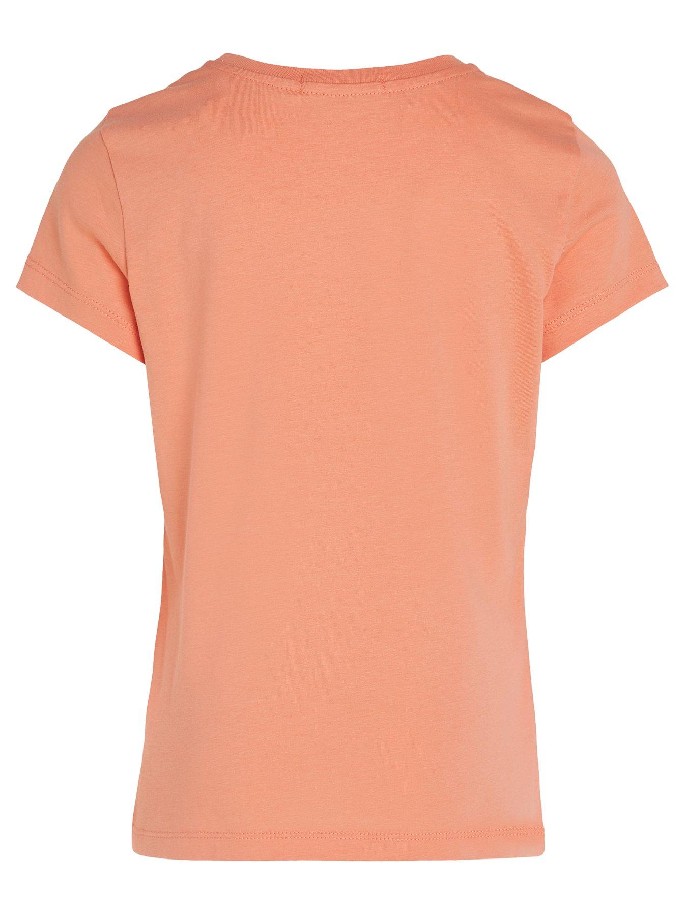 Image 3 of 5 of Calvin Klein Jeans Girls Micro Monogram Short Sleeve T-shirt - Blooming Dahlia - Light Orange