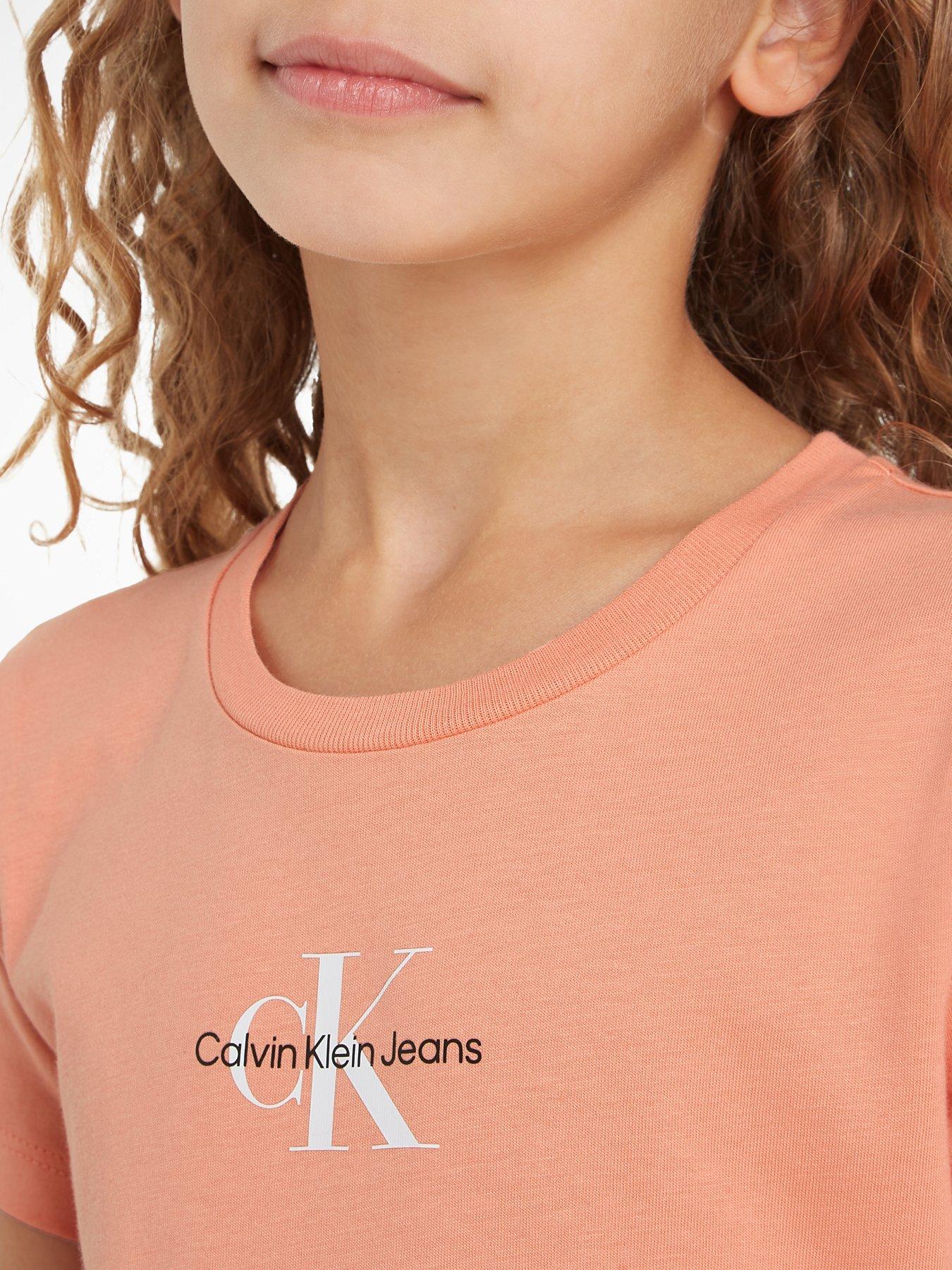 Image 5 of 5 of Calvin Klein Jeans Girls Micro Monogram Short Sleeve T-shirt - Blooming Dahlia - Light Orange