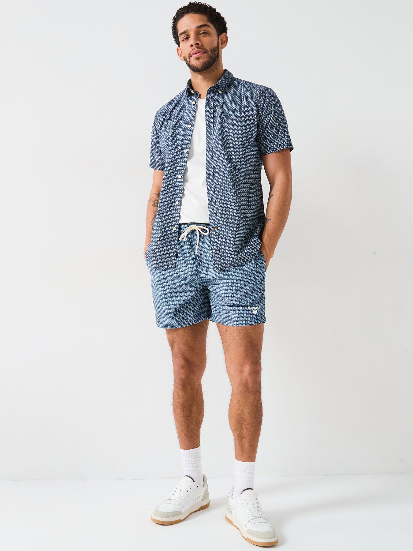 Image 3 of 6 of Barbour Barbour Short Sleeve Shell Print Tailored Fit Shirt - Navy
