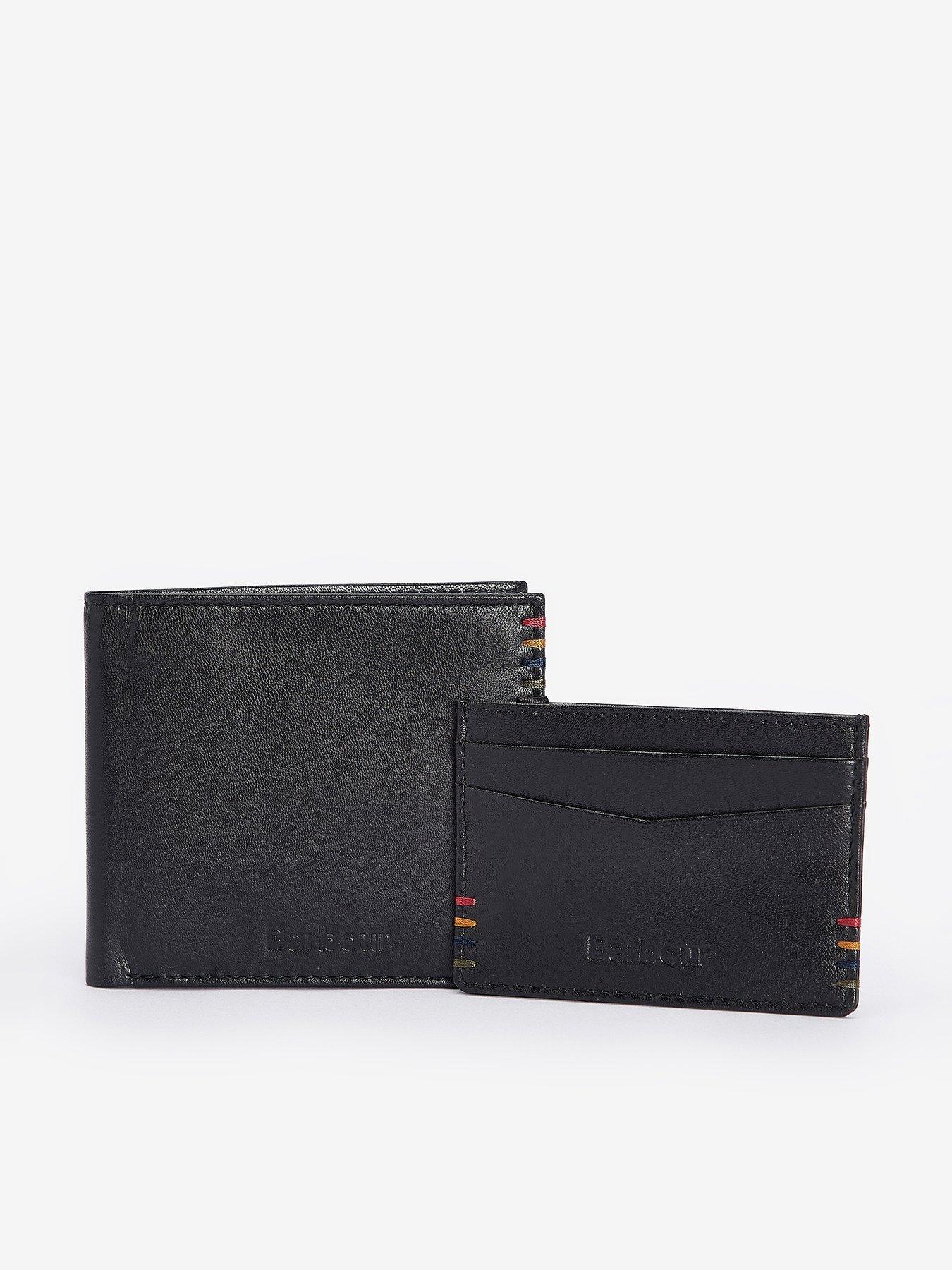 Image of Barbour Cairnwell Leather Wallet  &  Cardholder Gift Set - Dark Blue