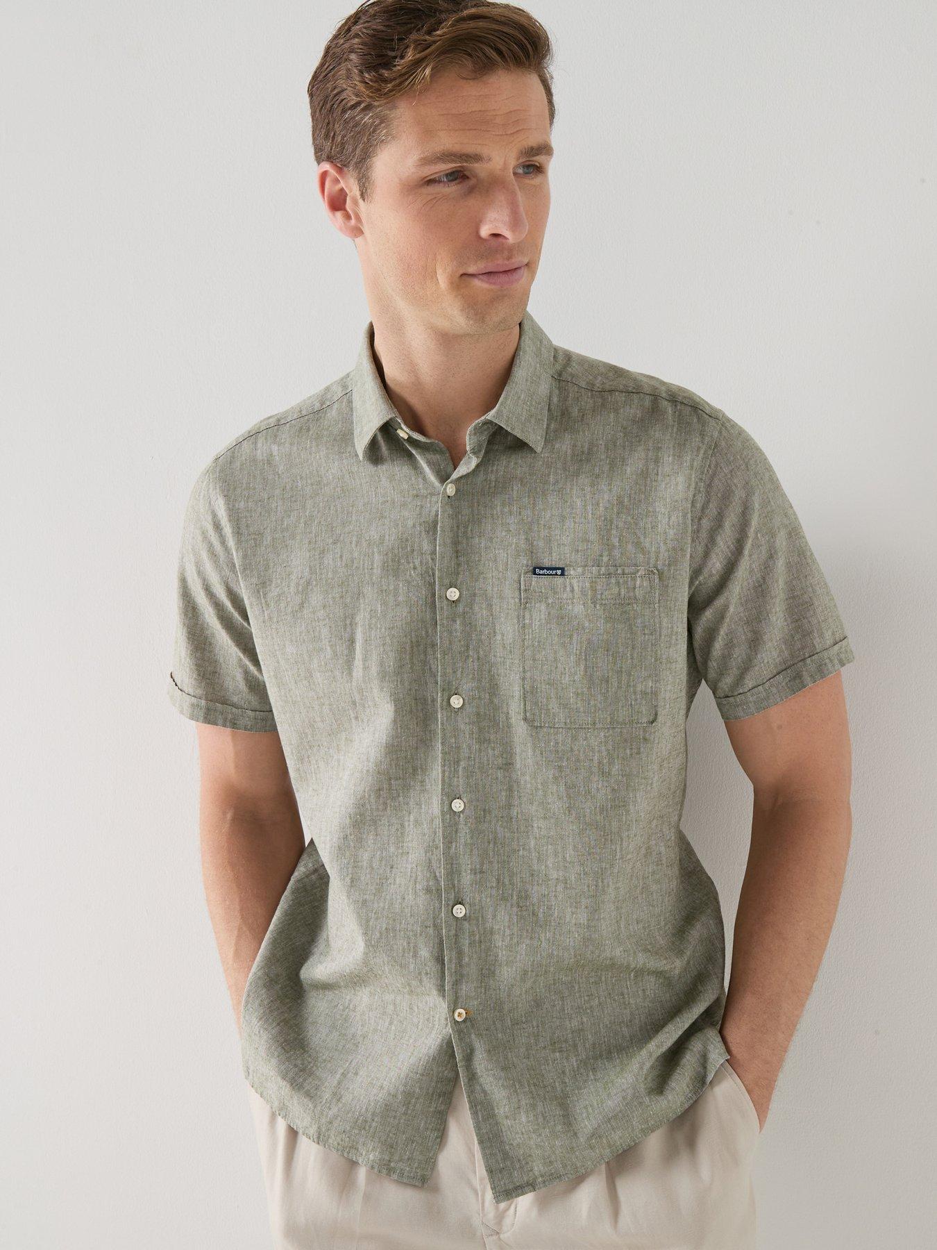 Image 1 of 5 of Barbour Barbour Short Sleeve Linen Blend Regular Fit Shirt - Khaki