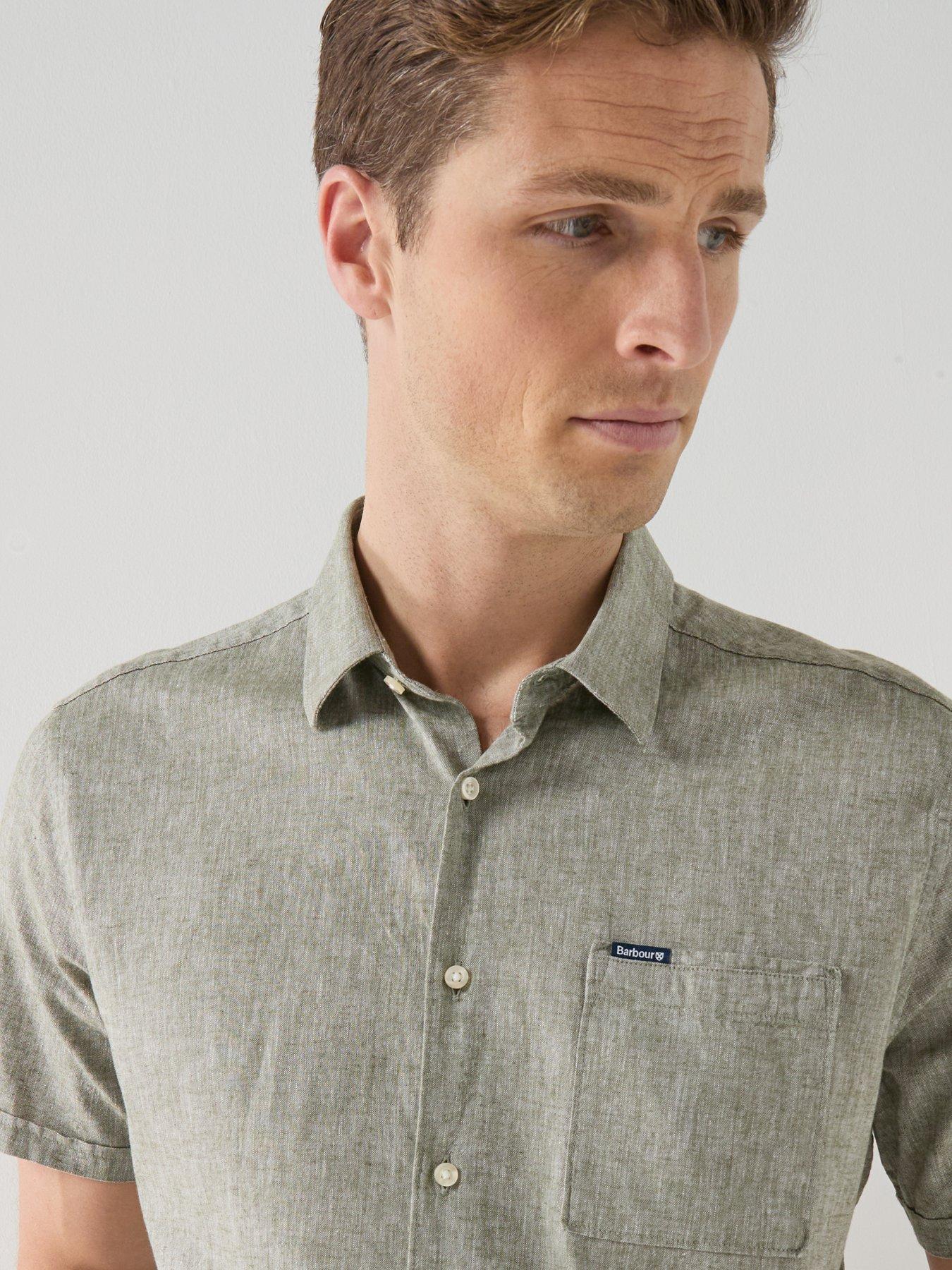 Image 4 of 5 of Barbour Barbour Short Sleeve Linen Blend Regular Fit Shirt - Khaki