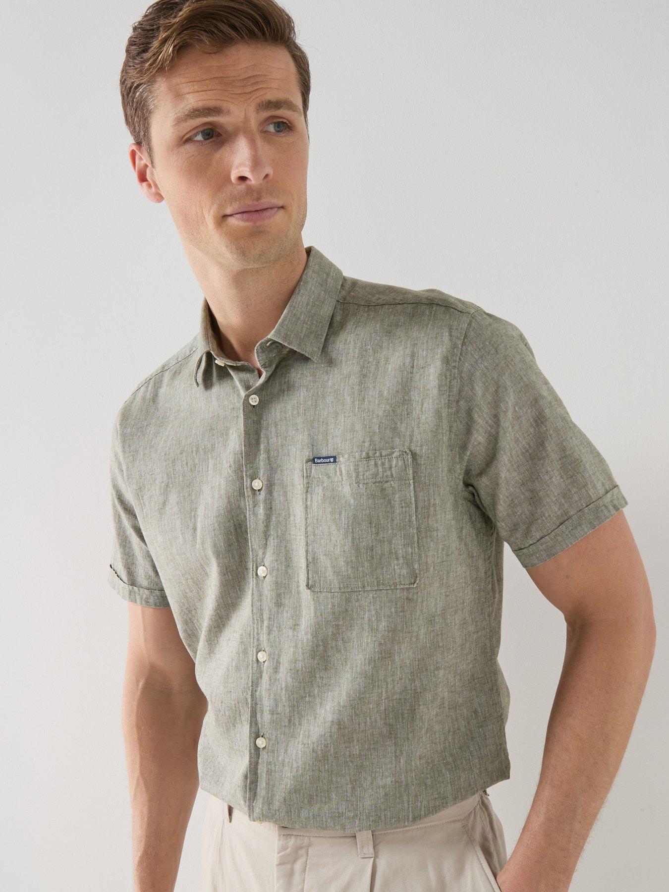 Image 5 of 5 of Barbour Barbour Short Sleeve Linen Blend Regular Fit Shirt - Khaki