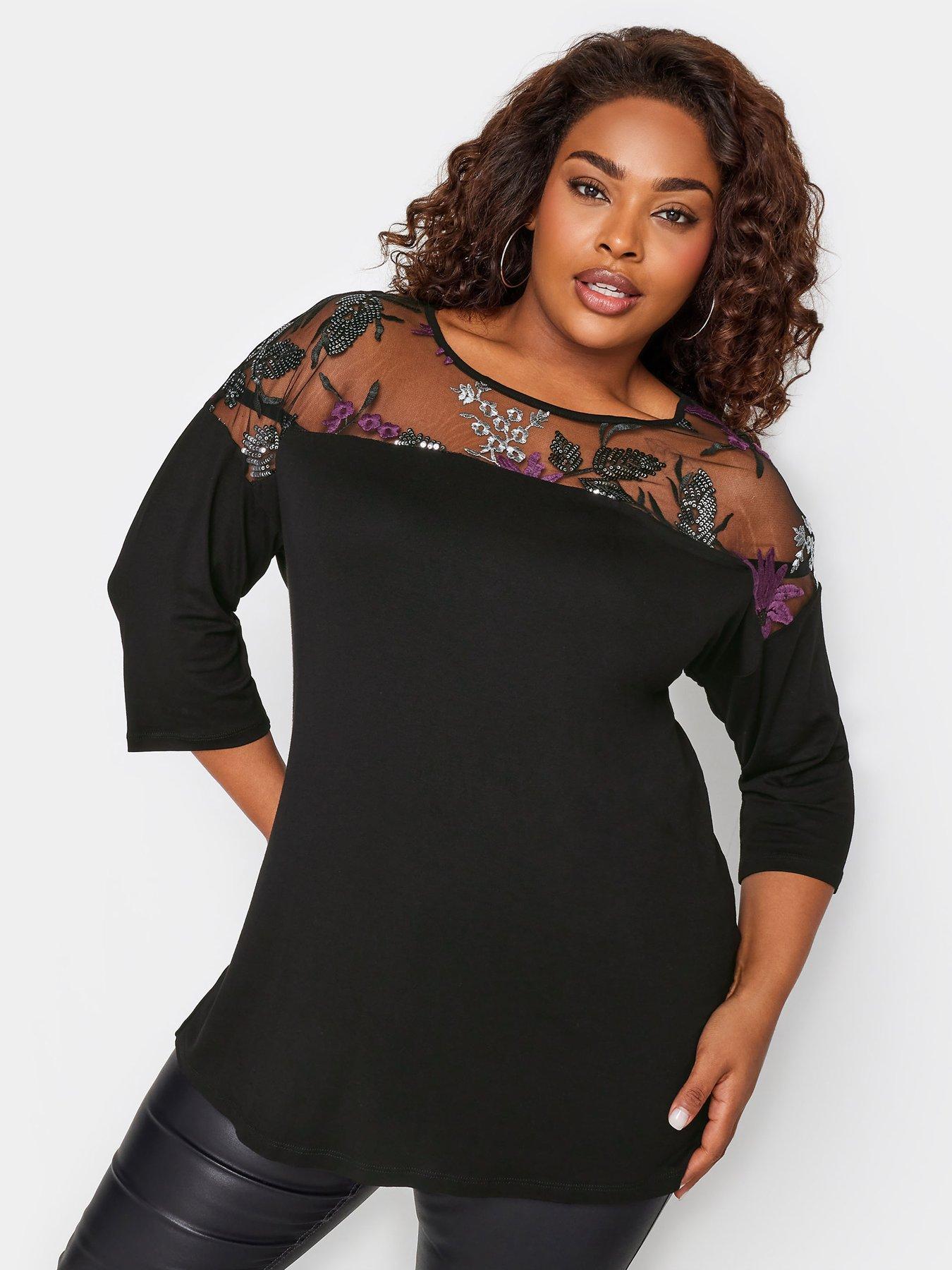 yours-34-sleeve-black-embellished-t-shirtfront