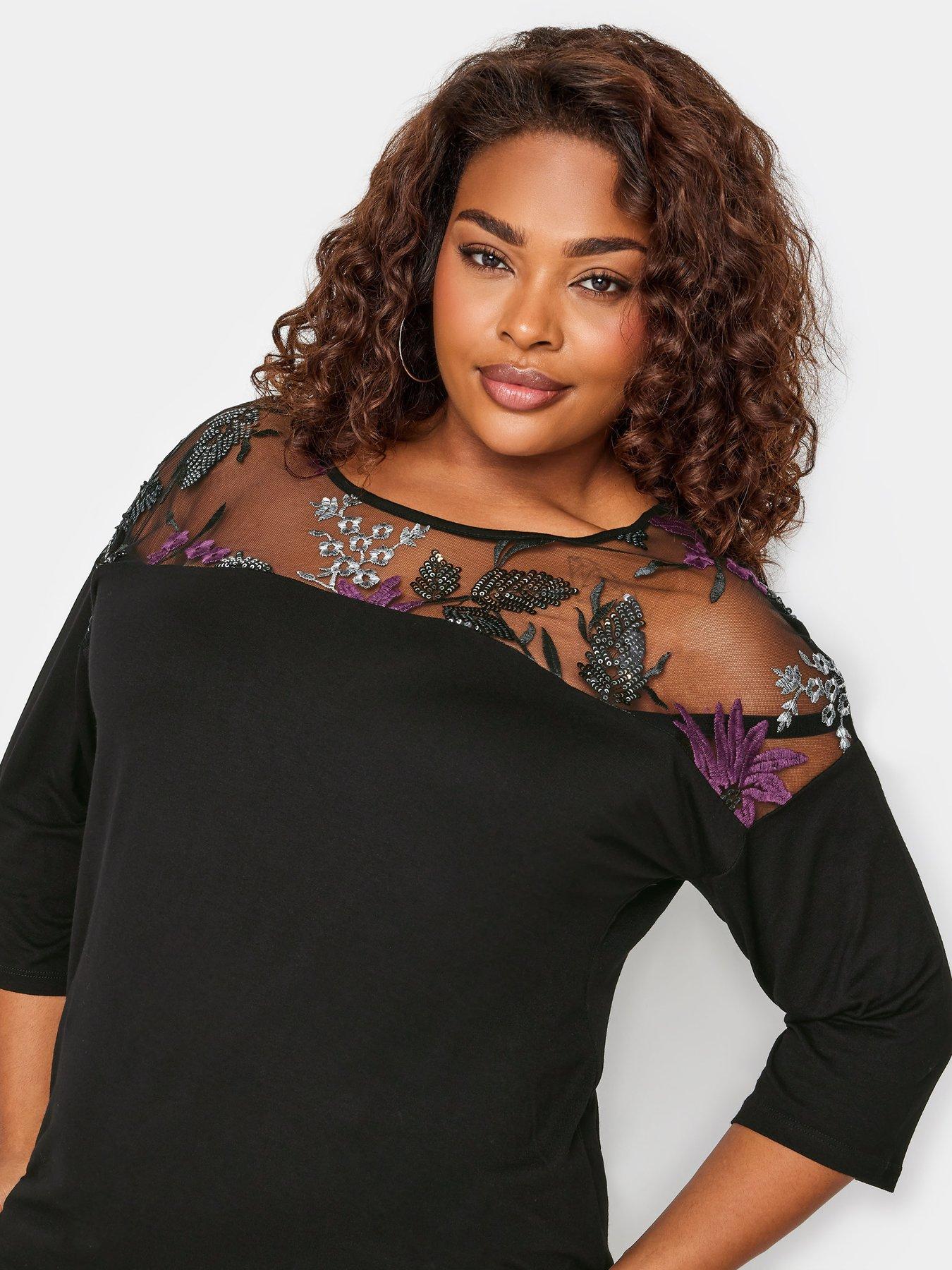 yours-34-sleeve-black-embellished-t-shirtoutfit