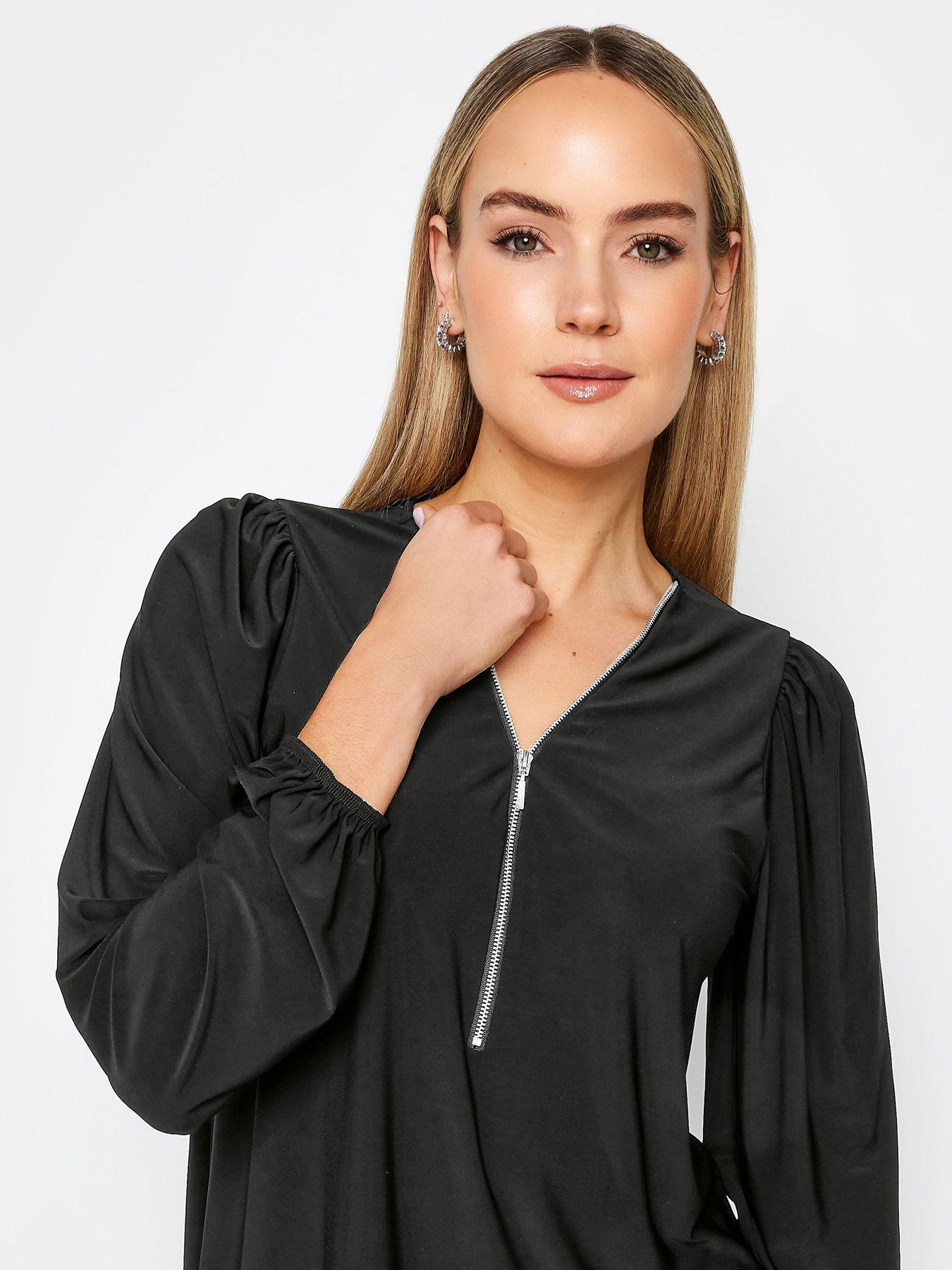 long-tall-sally-balloon-sleeve-zip-neck-top-blackoutfit