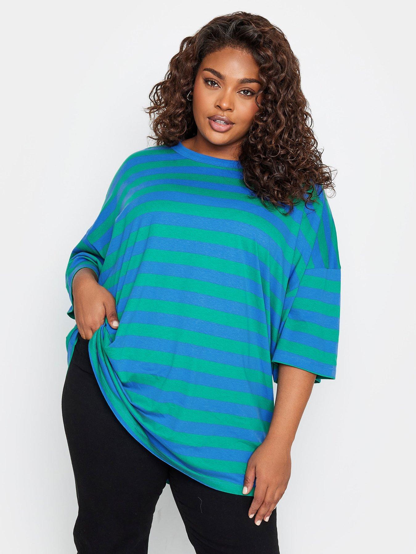 YOURS Plus Size Curve Blue Acid Wash Oversized Boxy T-Shirt