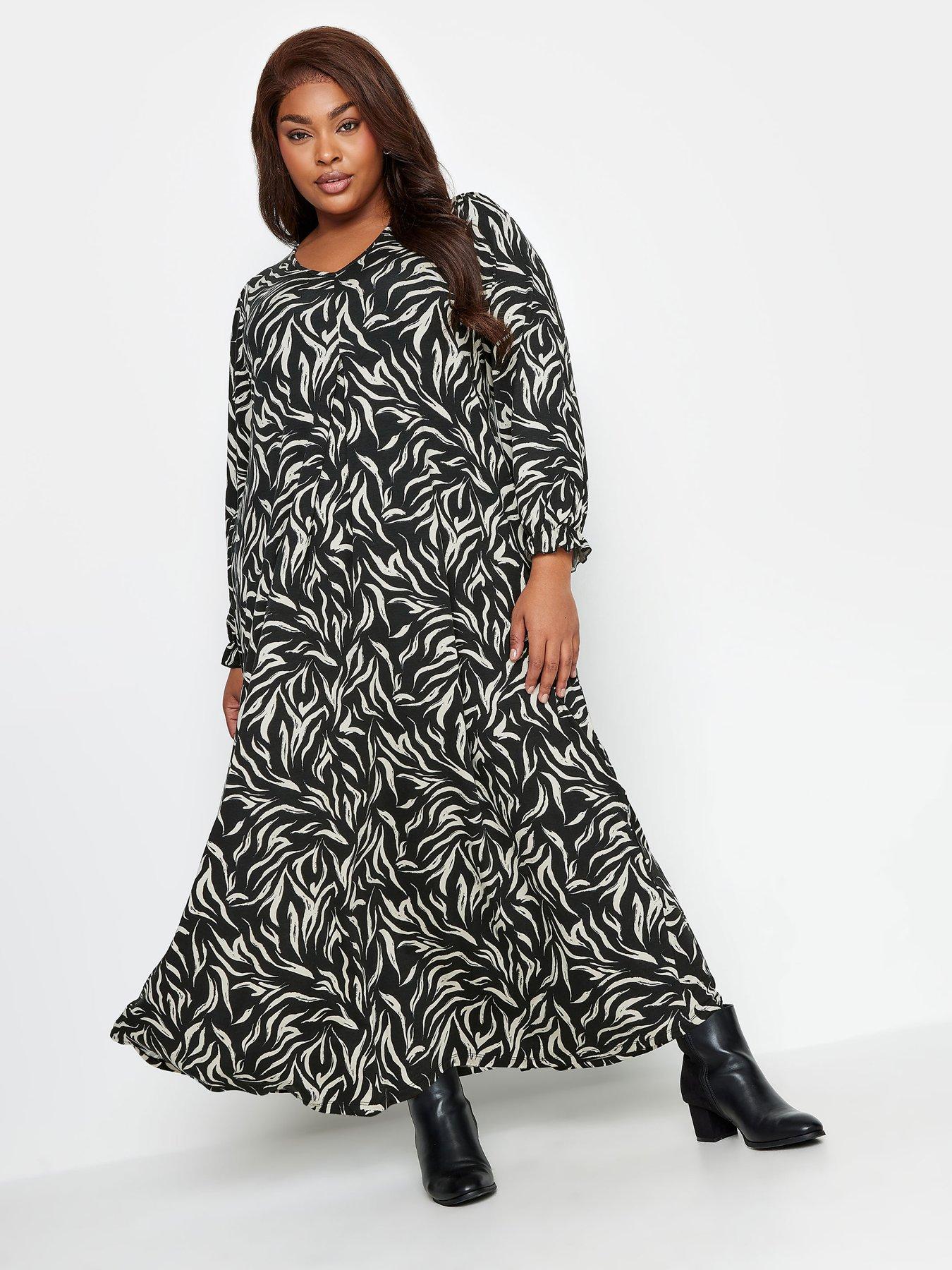 YOURS Curve Plus Size Black & Silver Frill Sleeve Tunic Dress