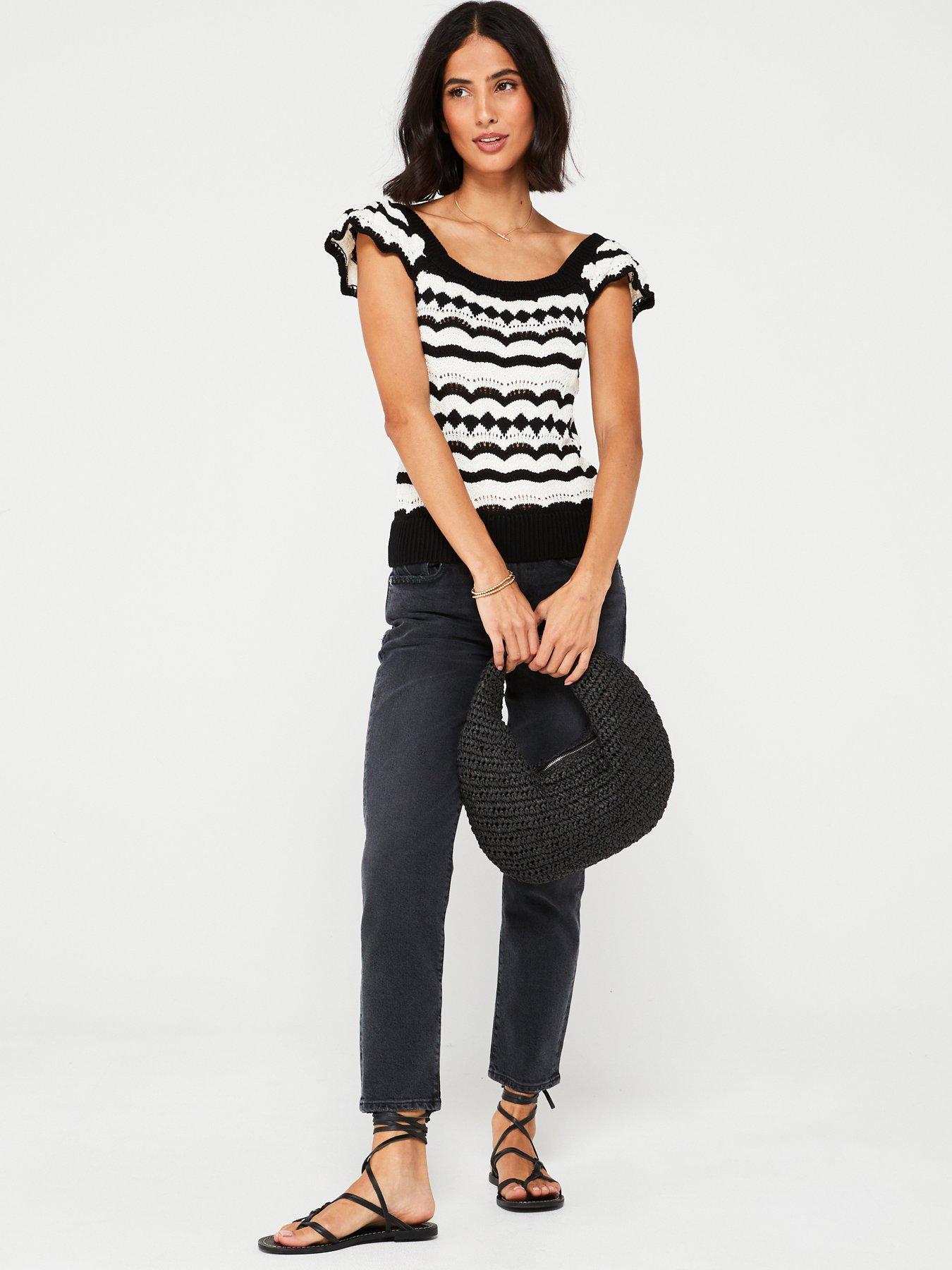 v-by-very-frill-sleeve-chevron-stripe-knitted-cami-blackwhite