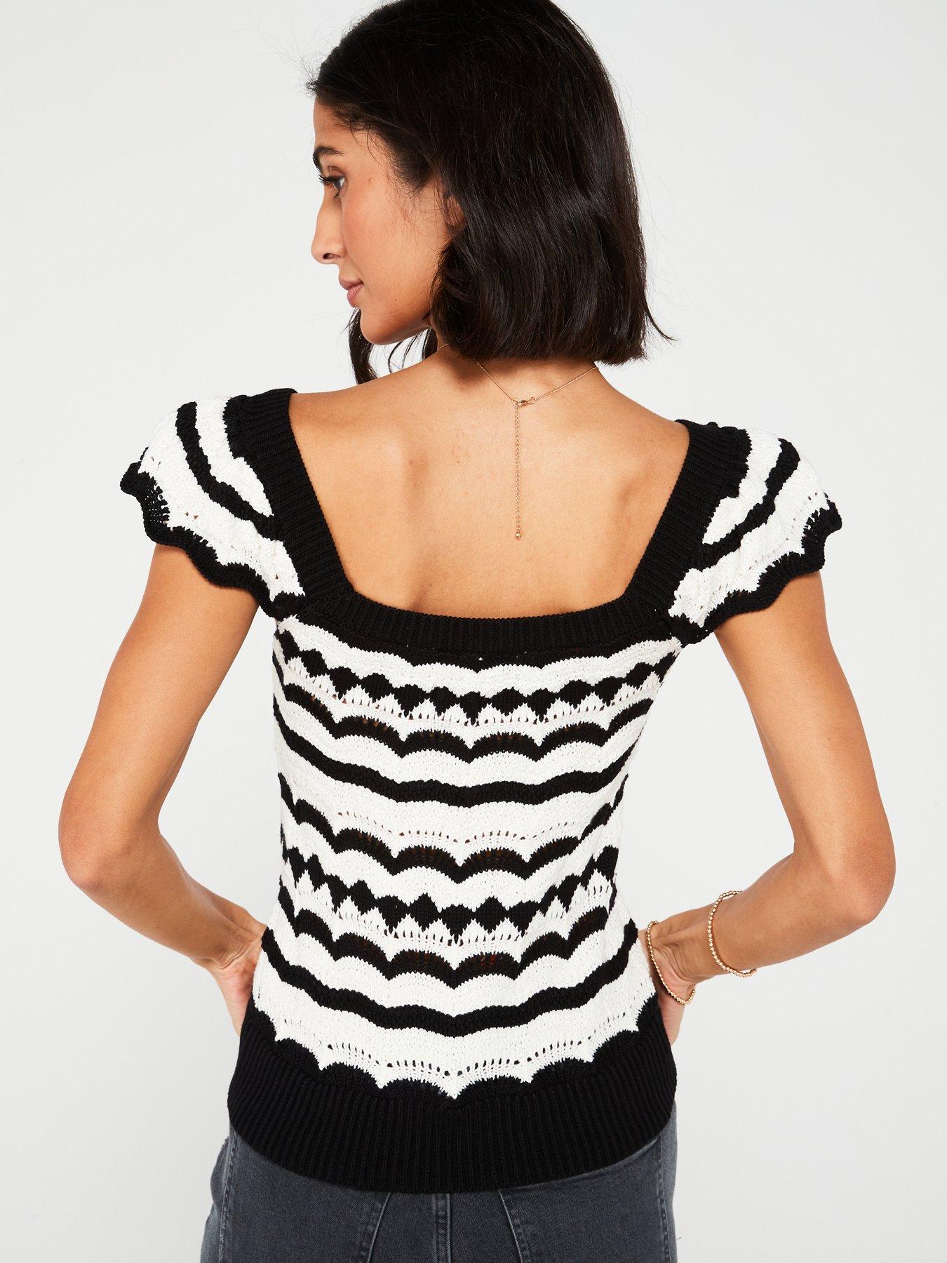 v-by-very-frill-sleeve-chevron-stripe-knitted-cami-blackwhitestillFront