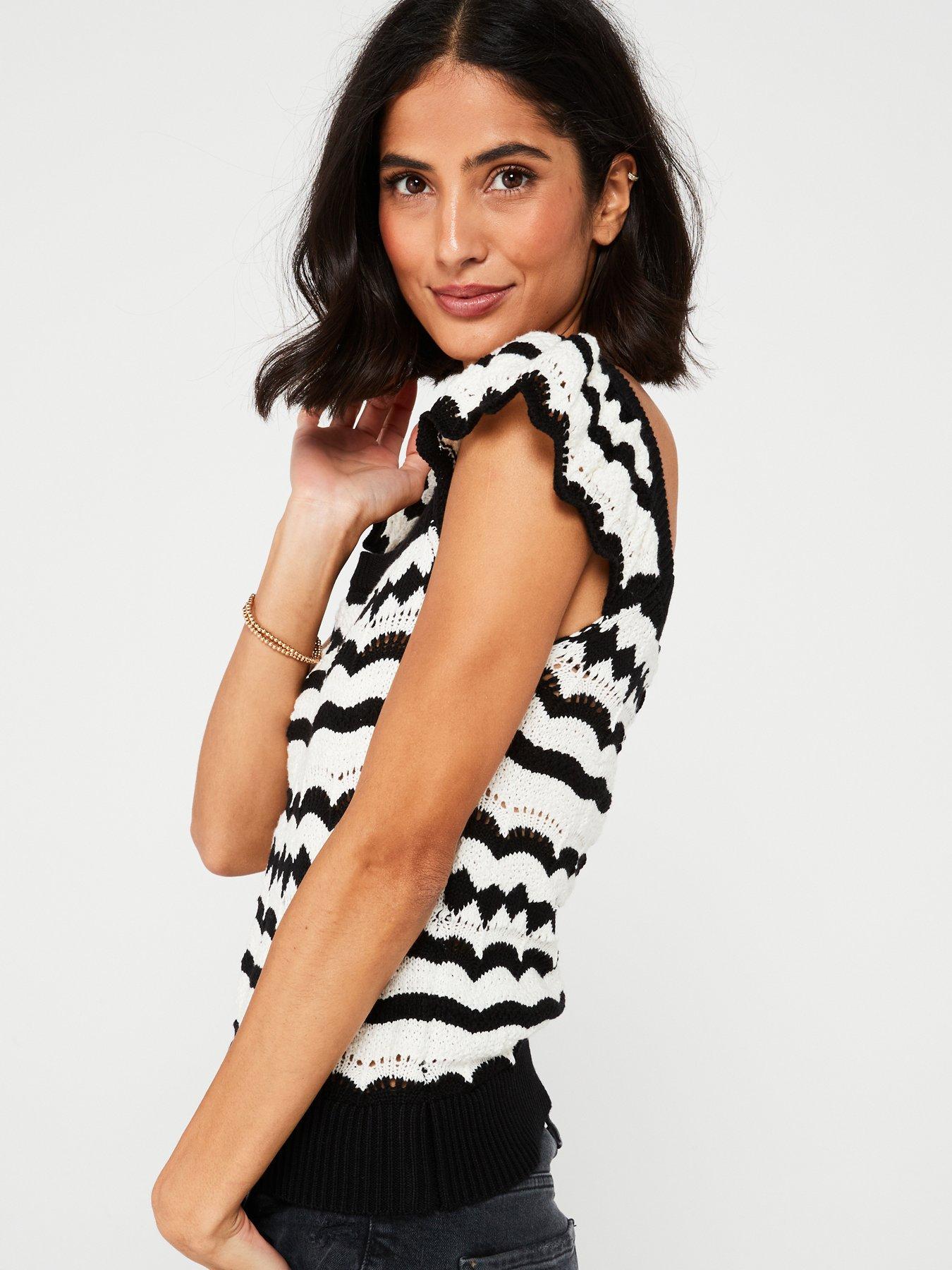 v-by-very-frill-sleeve-chevron-stripe-knitted-cami-blackwhiteoutfit